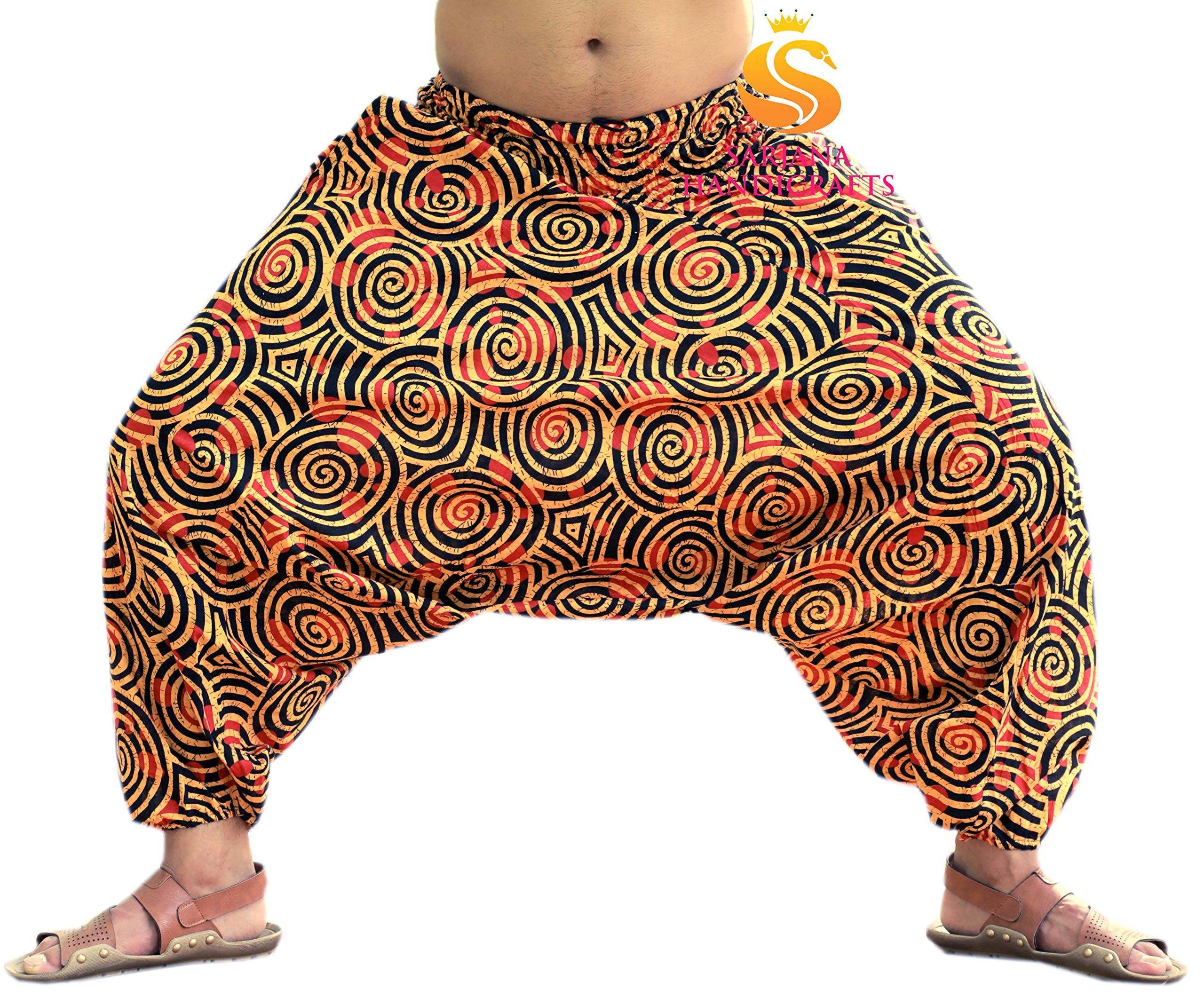 Sarjana Handicrafts Pantaloni Indiani Etnici da Uomo e Donna in Cotone Harem Hippie con Tasche per Yoga