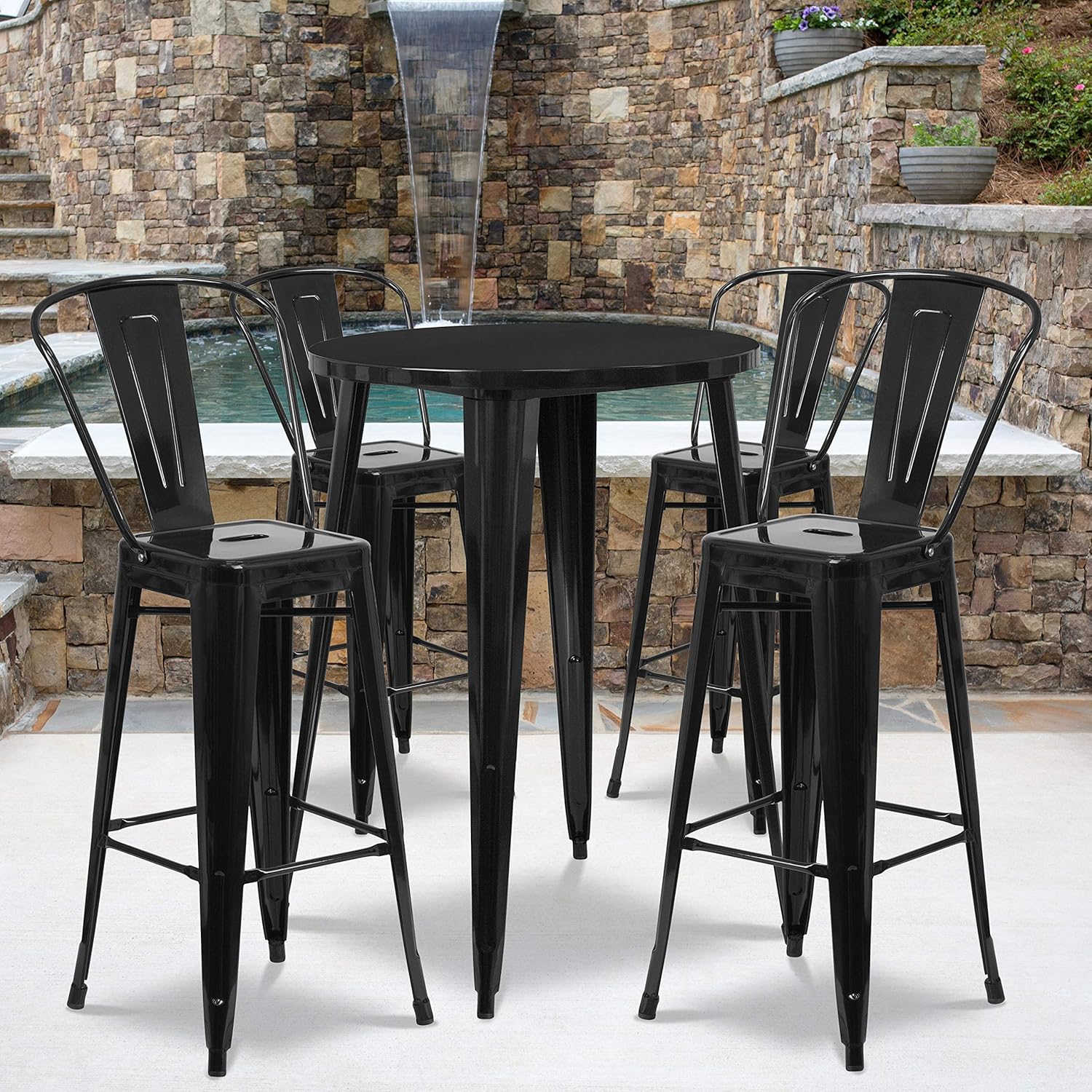 Amazoncom Flash Furniture Commercial Grade 30 Round Black Metal Indoor Outdoor Bar Table Set With 4 Cafe Stools Patio