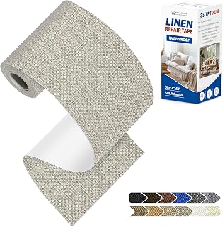 KING MOUNTAIN Linen Repair Patches, Self-Adhesive Fabric Patches, 4 X 63 inch Extra Size, Multi Color, Can be Used for Sofa Repair (Cream-Gray 1.0)