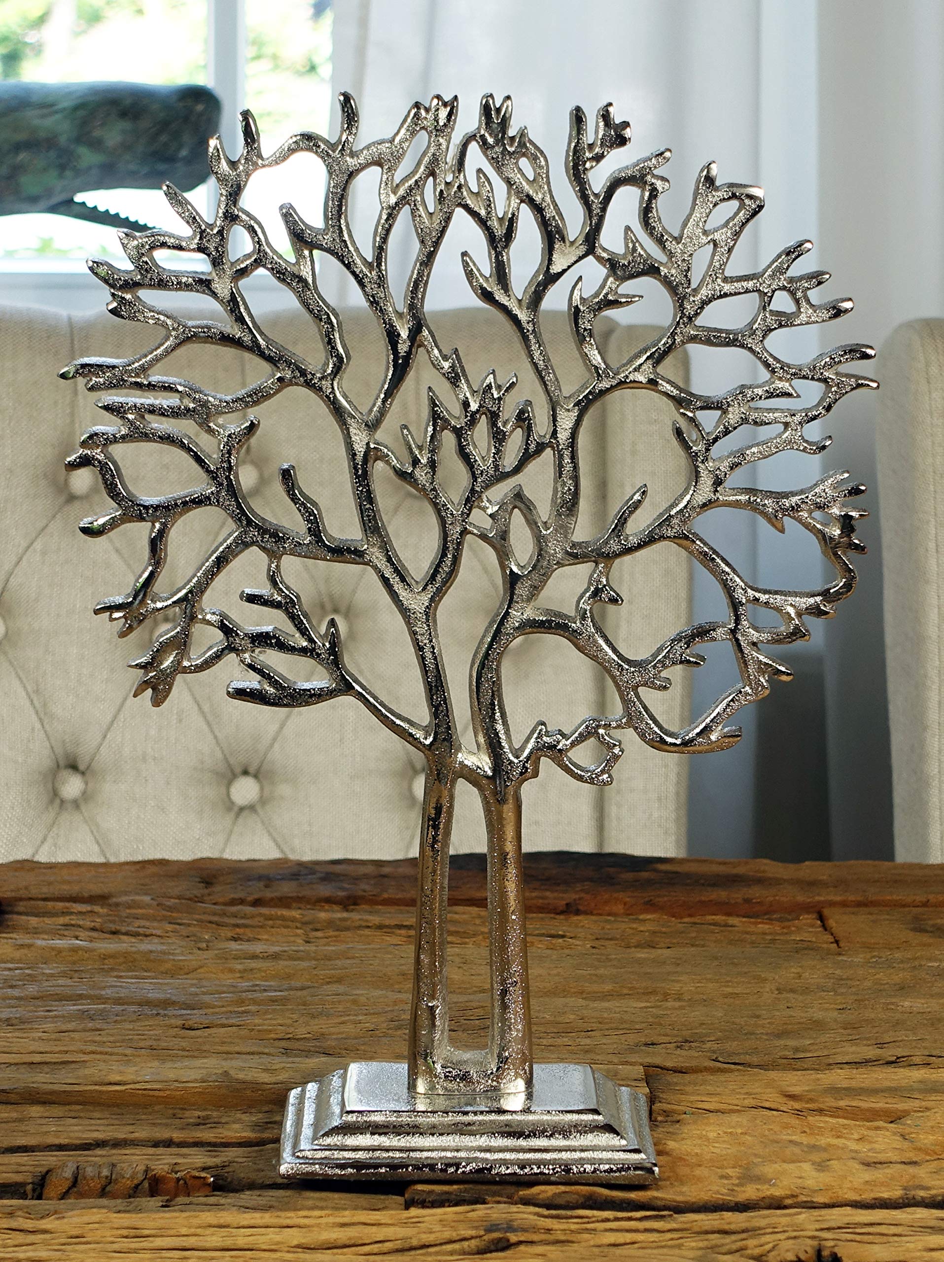 Schmuckbaum Schmuckständer Schmuckhalter Lebensbaum Dekobaum Aluminium Silber - Schmuck Baum für Ringe, Ketten und Armbänder - 38 cm