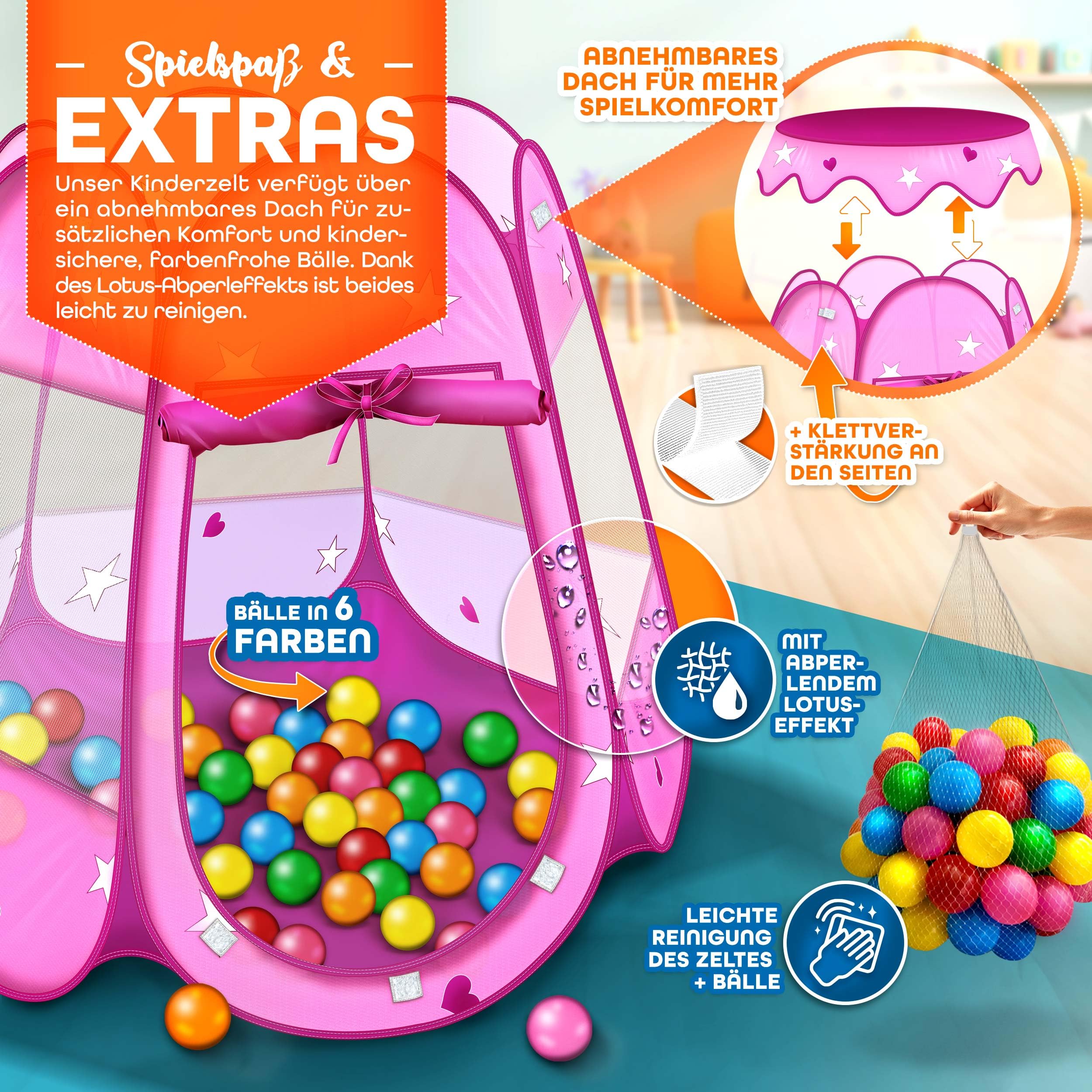KIDUKU® Tenda da gioco per bambini pop up + 100 palline + borsa per interni ed esternim (Rosa)