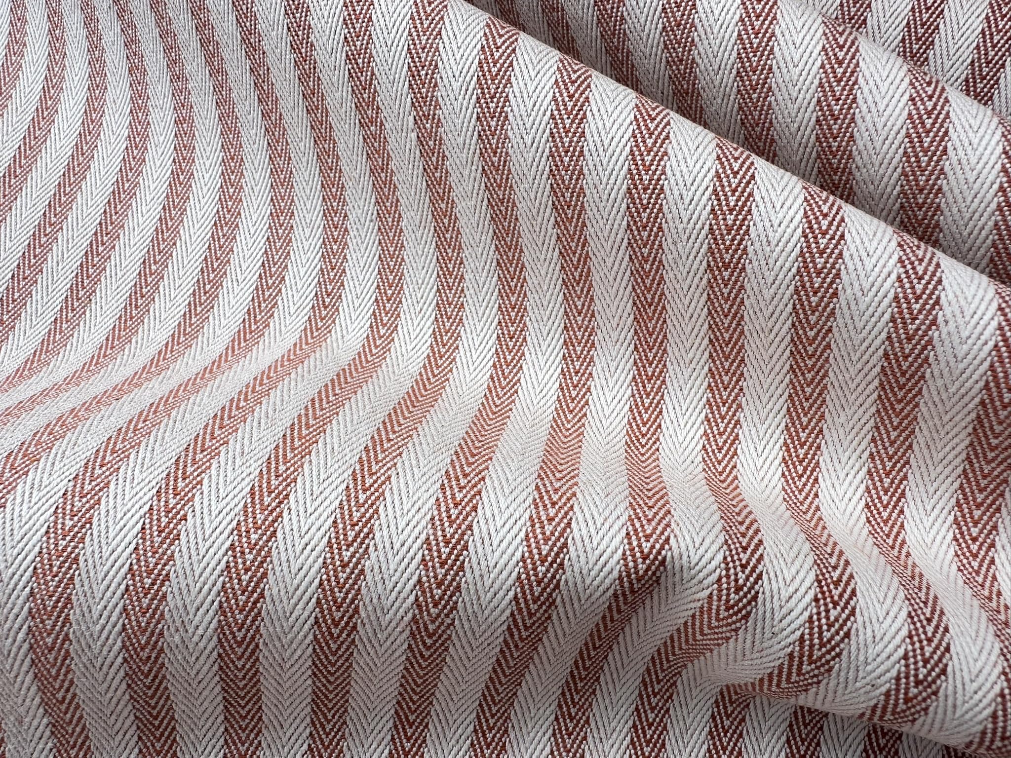Tissu à chevrons effet lin 5 mm pour coussin à rayures crème pour décoration d'intérieur - 328 cm extra large - Vendu au mètre - Terre cuite