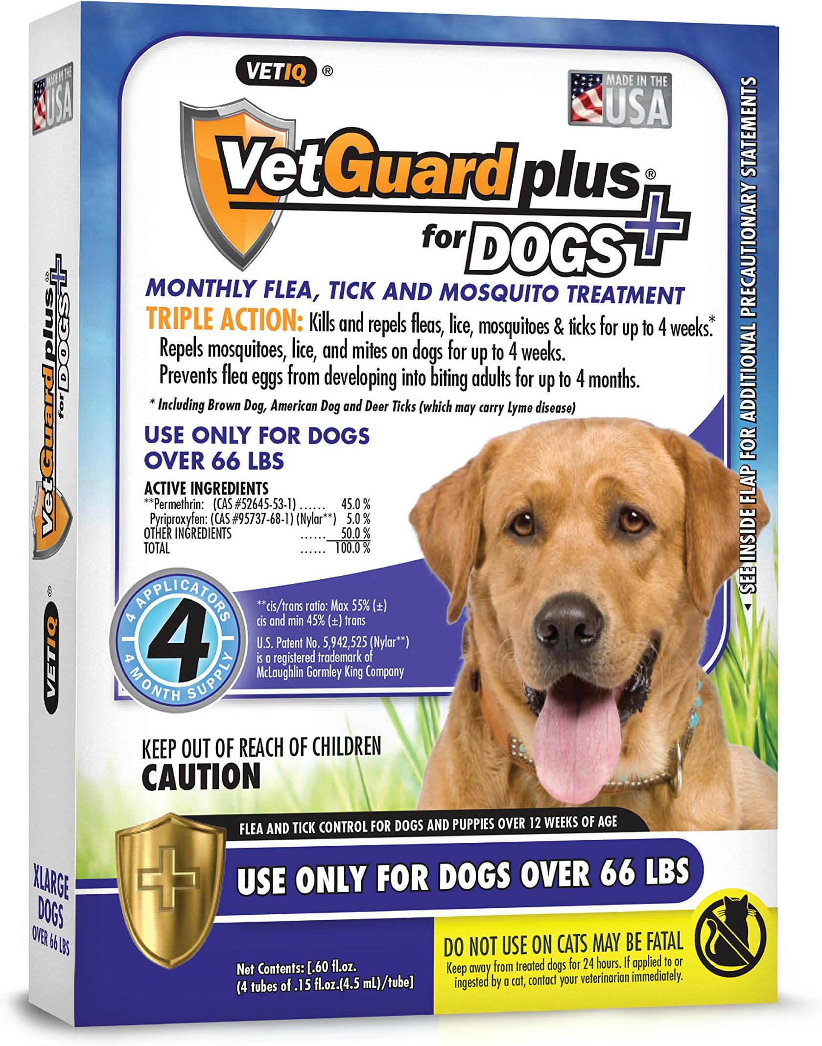 VetGuard Plus Flea & Tick Treatment for X-Large Dogs, Over 66 lbs, 4 Month Supply