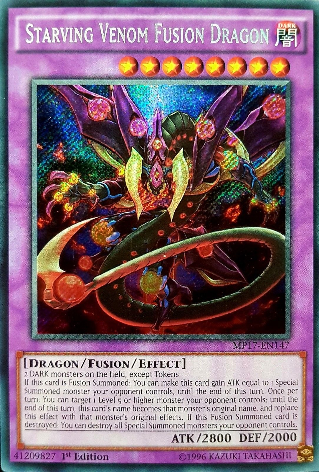 YuGiOh MP17-EN147 1st Ed Starving Venom Fusion Dragon Secret Rare Card - ( 2017 Mega-Tin Yu-Gi-Oh! Single Card )