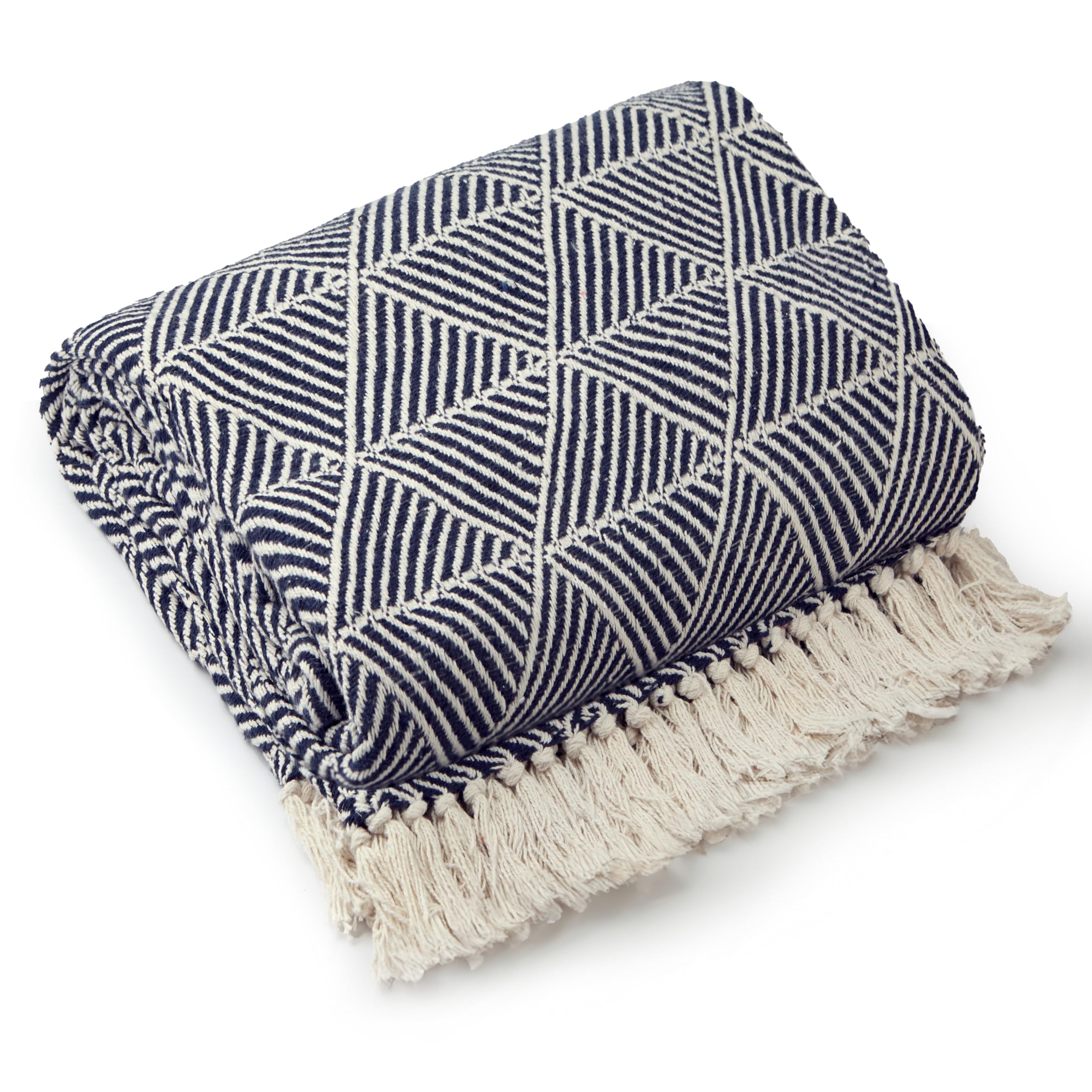 Emma Barclay Throw Blanket For Sofas Bed Extra Large Recycled Cotton Throws For Settees In Navy Throw Scandi Woven Blankets - Zahra Collection 50" x 60" (127cm x 152cm) Navy