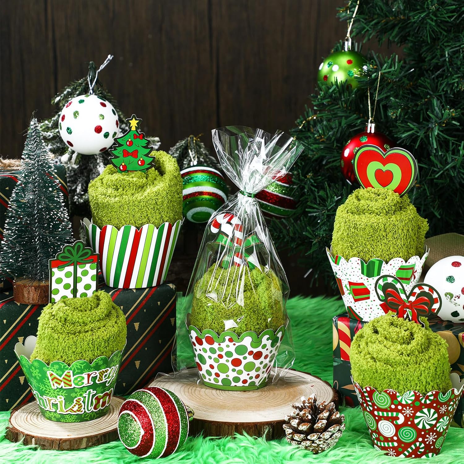 Suhine 24 Pairs Christmas Cupcake Fuzzy Socks for Women Girls Kids - DIY Gift Winter Xmas Socks Bulk Holiday Presents - Image 7