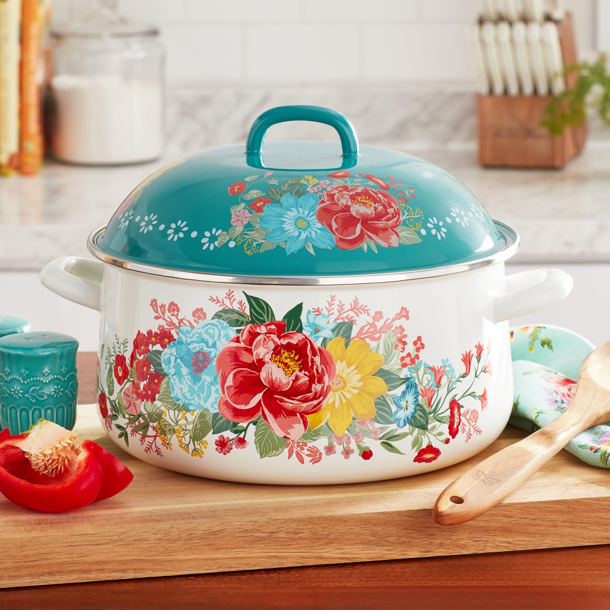 Pioneer Woman Fancy Flourish Enamel on Steel Dutch Oven