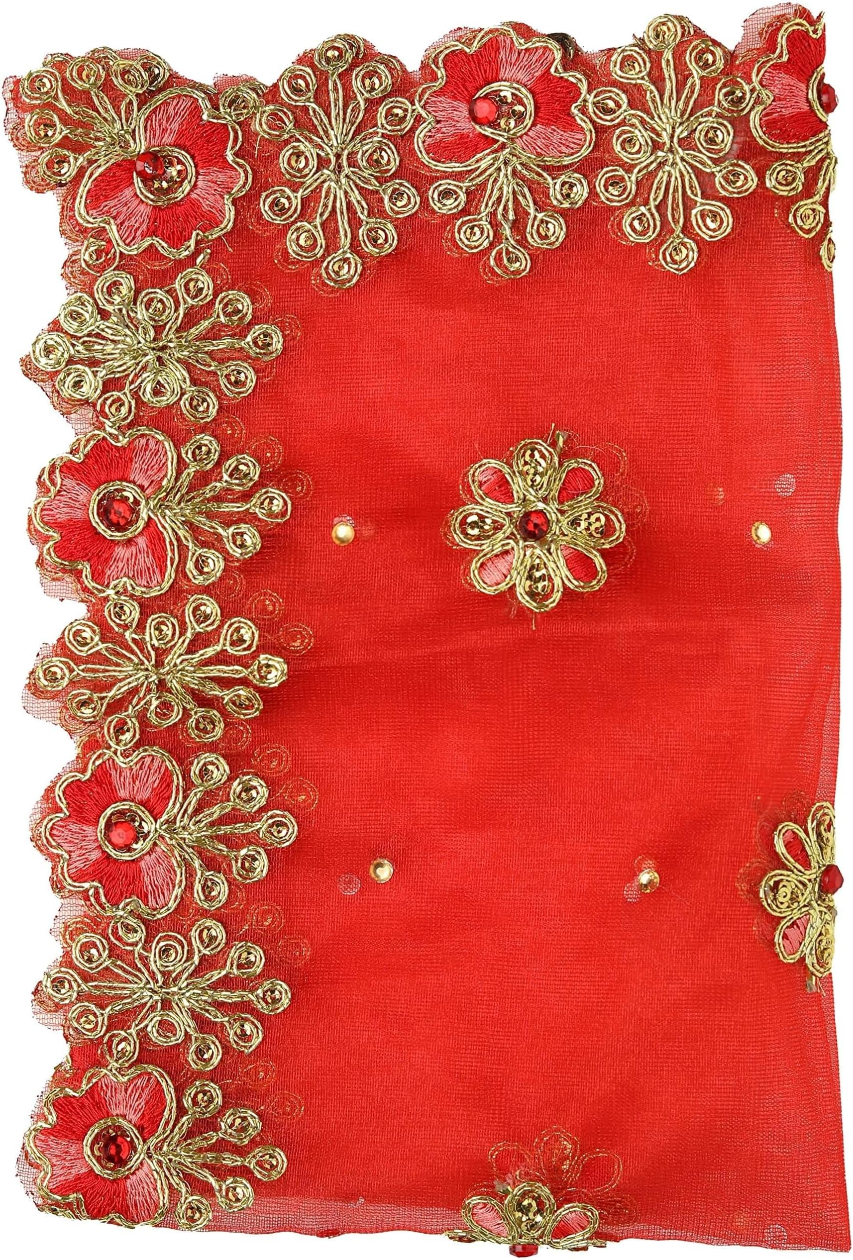 Aditri CreationDecorative Chunari Netted Cloth Pooja Chunari (Size :- 12 Inches x 18 Inches) Chunni Puja Indian Traditional Festival Decoration MATA Ki Chunri for Statue Chowki Aasan Mat Posters Frame(Red)