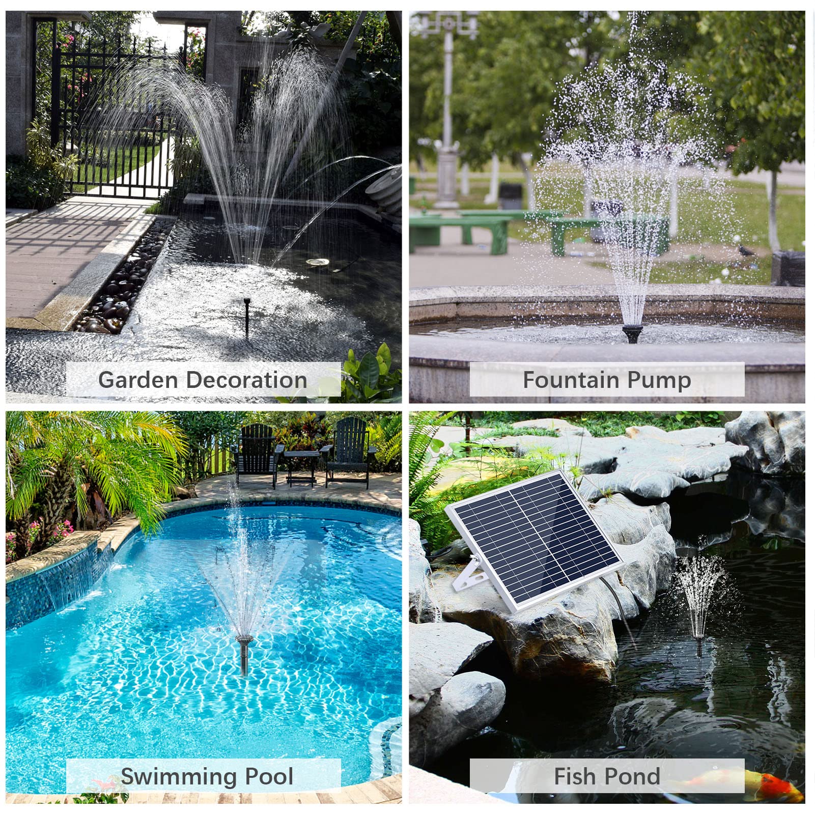 Decdeal Pompa per Fontana Solare da 10 W con Grande Pannello Solare 3 ugelli Max. Altezza dell'Acqua 100 cm per Vasca da Bagno per Uccelli Decorazione da Giardino per Piccoli laghetti