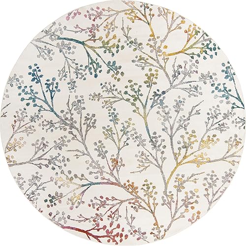 Miniatura 2 de Unique Loom Blossom Collection - Alfombra Yoshino (redonda, 10 pies, marfilgris)