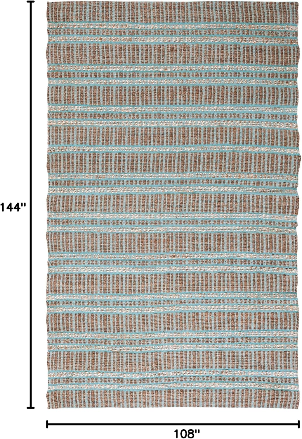 SAFAVIEH Natural Fiber Collection Area Rug - 9' x 12', Teal & Natural, Handmade Flat Weave Stripe Jute & Cotton Jute, Ideal for High Traffic Areas in Living Room, Bedroom (NFB651K)