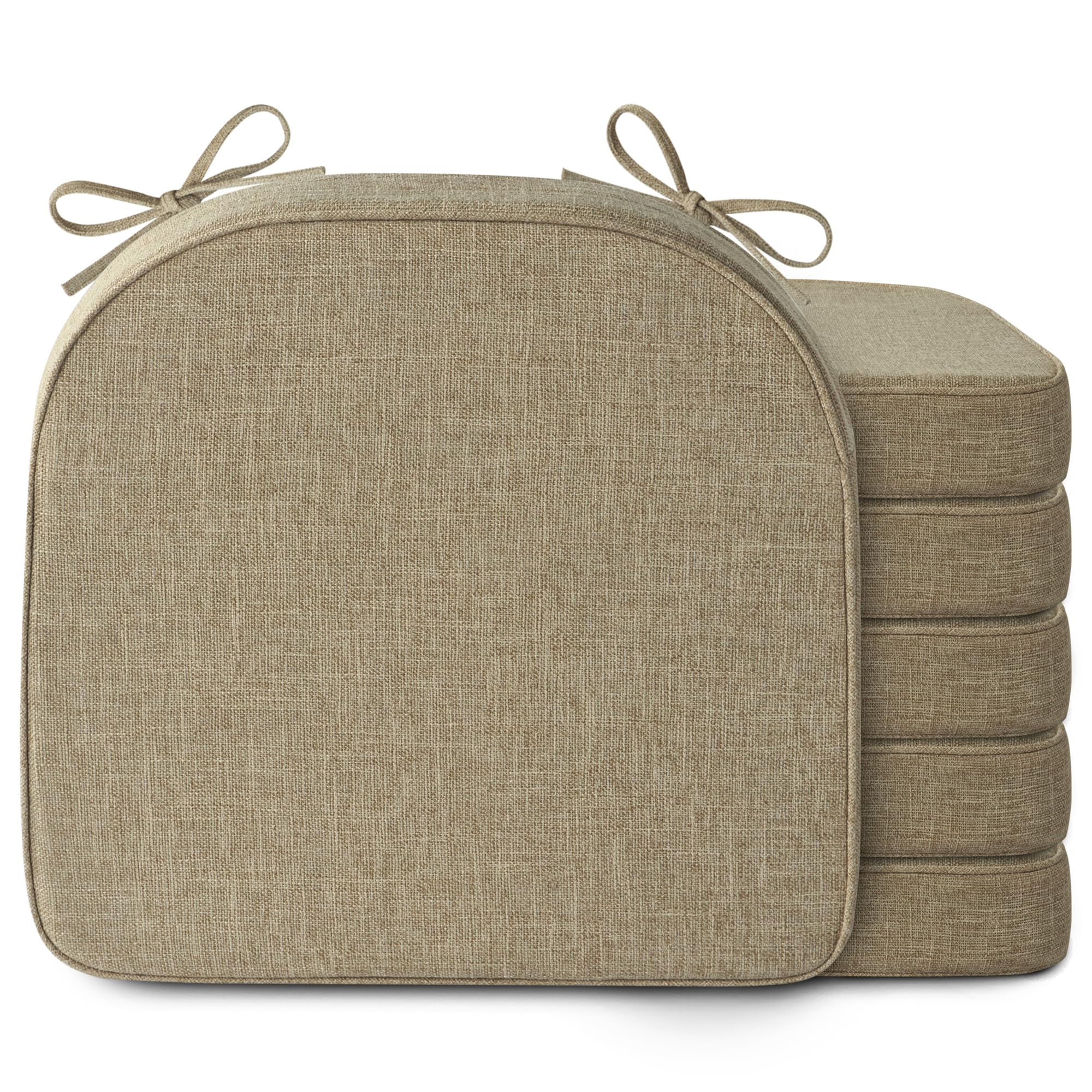 MineCozy Chair Cushions for Dining Chairs 2.5" Thickened Indoor Kitchen Seat Cushions 6 Pack Non Slip Seat Pad with Washable Cover and Ties (17" x16", Beige)