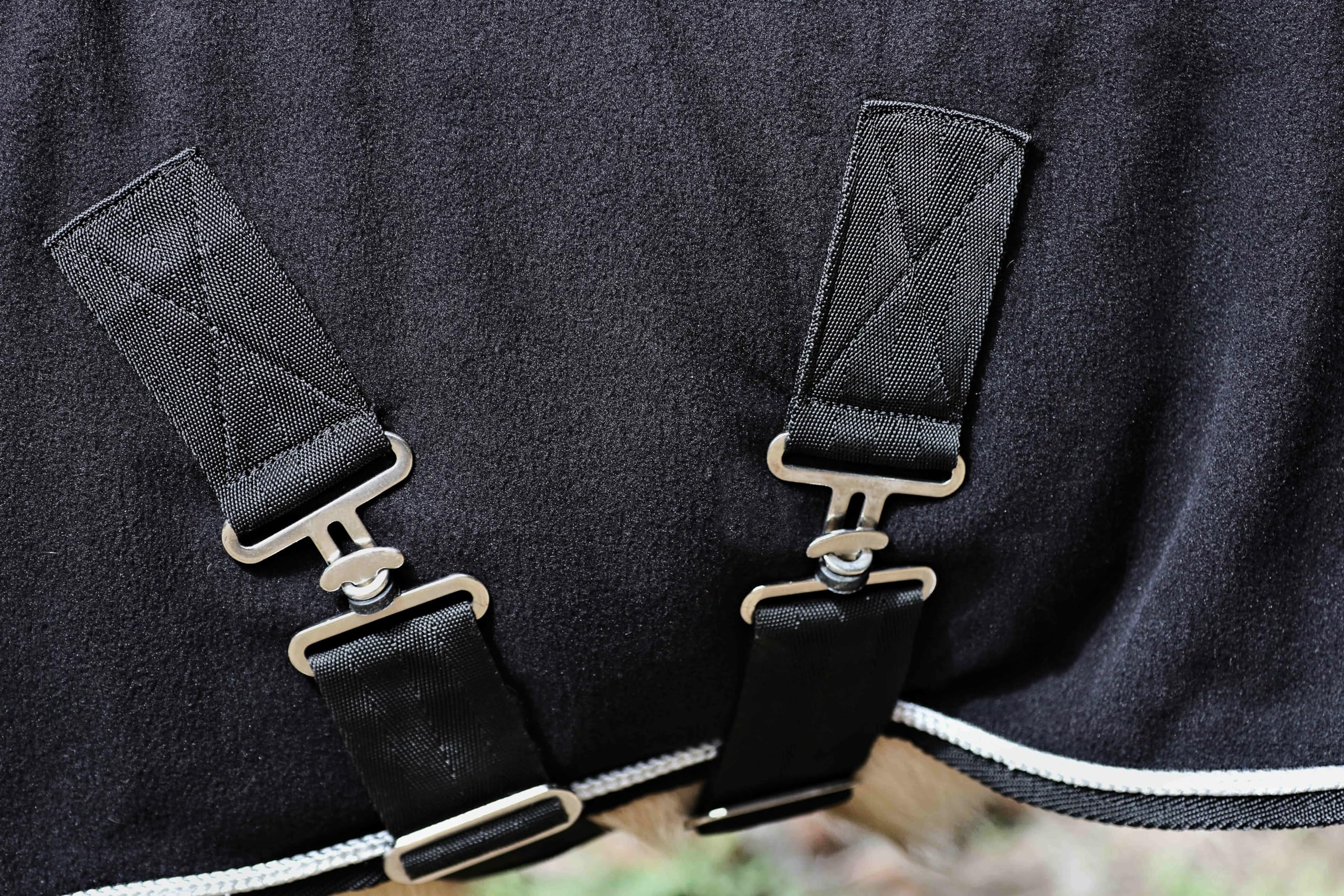 Zaraa Abschwitzdecke Paradedecke mit Kragen Anti Pilling Fleece Schwarz Silber- oder Goldfarben, Rosegold Minishetty Shetty Welsh Pony 70 80 90 100 110 (Schwarz/Silberfarben, 70)