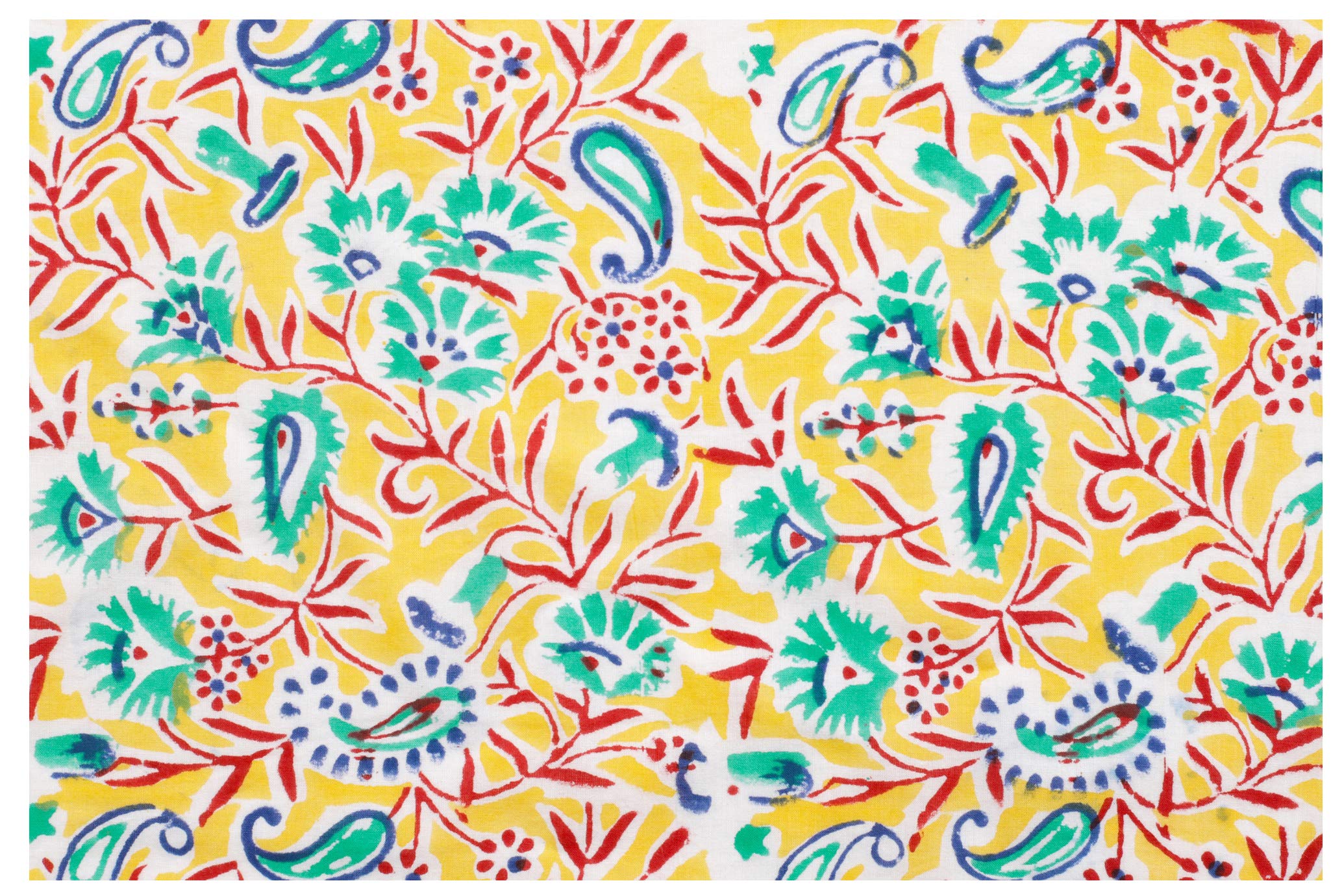 HANDICRAFT-PALACE Paisley Block Printed Garment Fabric 100% Cotton Fabric Crafts Sewing Dressmaking Cotton Fabric Apparel (Yellow) (2.5 Meter)