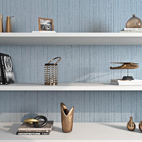 Miniatura 7 de FunStick Papel tapiz azul ceniza, papel tapiz de tela autoadhesiva con textura para armarios, papel tapiz de lino extraíble para paredes de