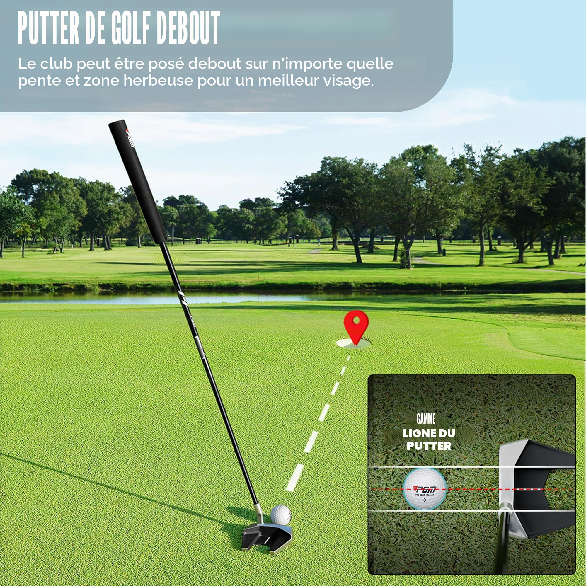 PGM Putter de golf sur pied – Club simple avec centre de gravité bas stable, haut pardon, avec aide à l'alignement
