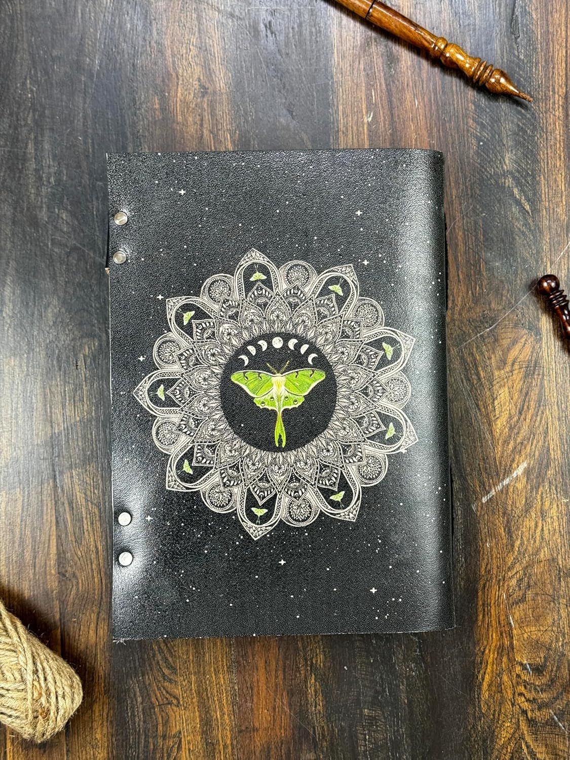 Blank Spell Book of Shadows Journal with Lock Clasp Vintage Handmade Leather Luna Moths and Morpho Butterfly Print Diary Prayer Pagan Witchcraft Supplies Wiccan Decor Notebook Daily (13x10 Inch)