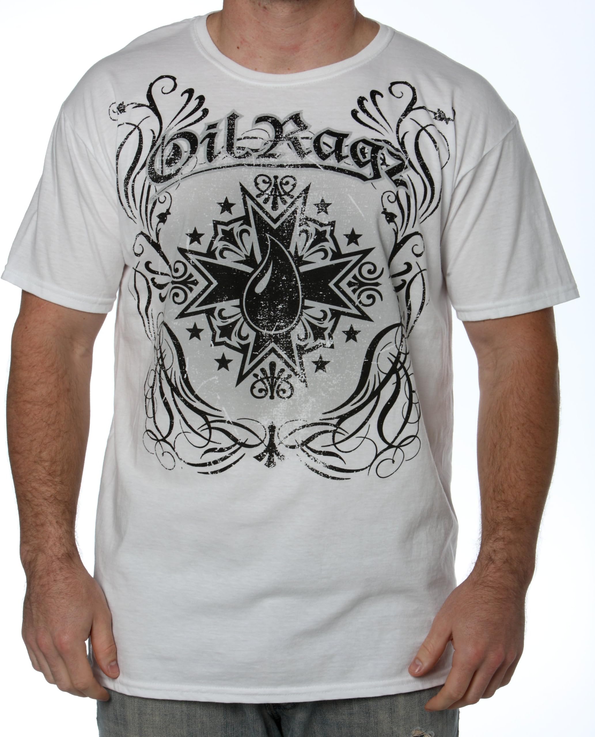 Oil Ragz M1-132-WHT-LG White Large Men's Iron Cross Short Sleeve T-Shirt