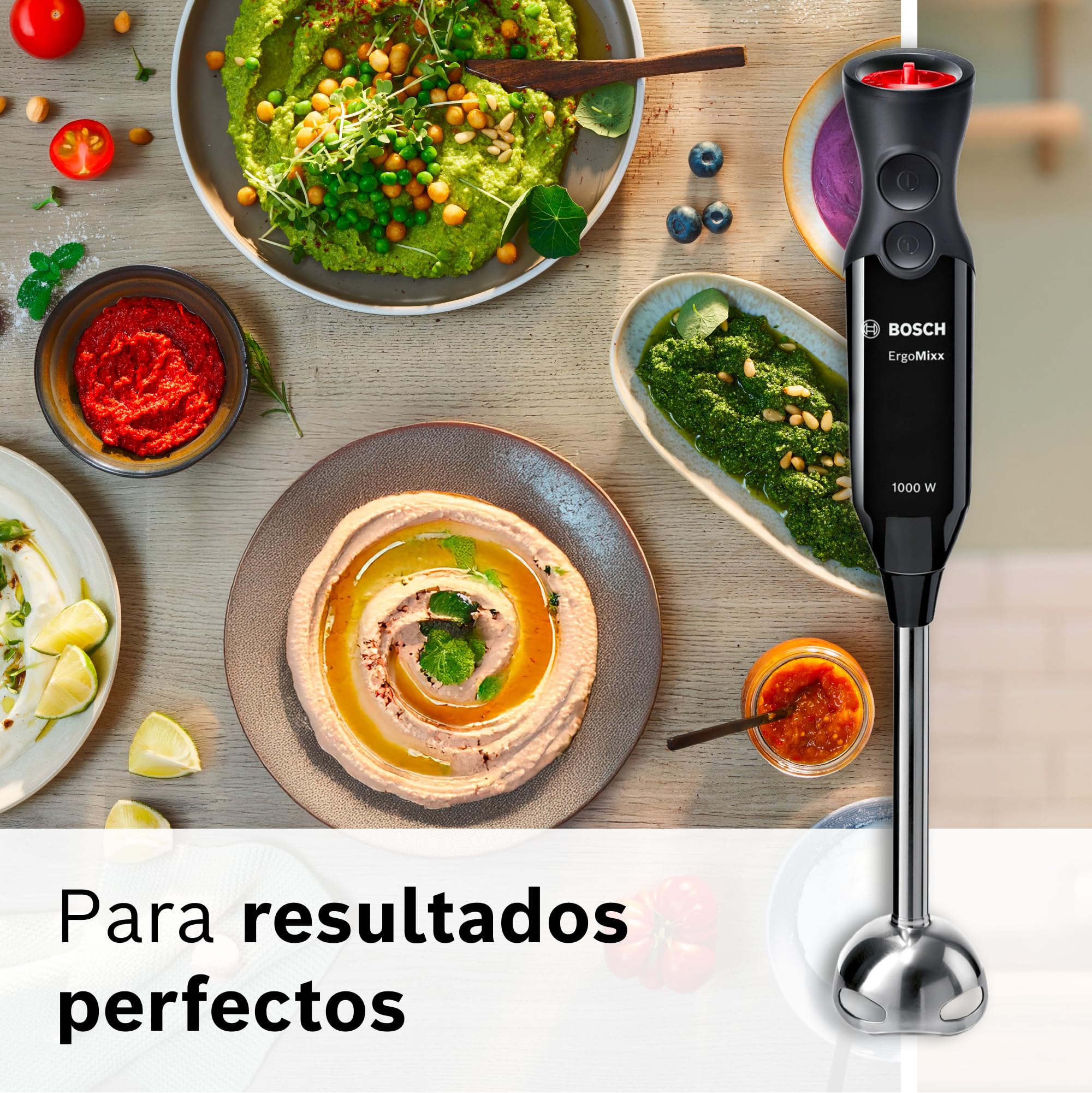 Bosch - Batidora de mano, ErgoMixx, motor de 1000 W, 12 velocidades y función turbo, vaso, negro, MS6CB6110