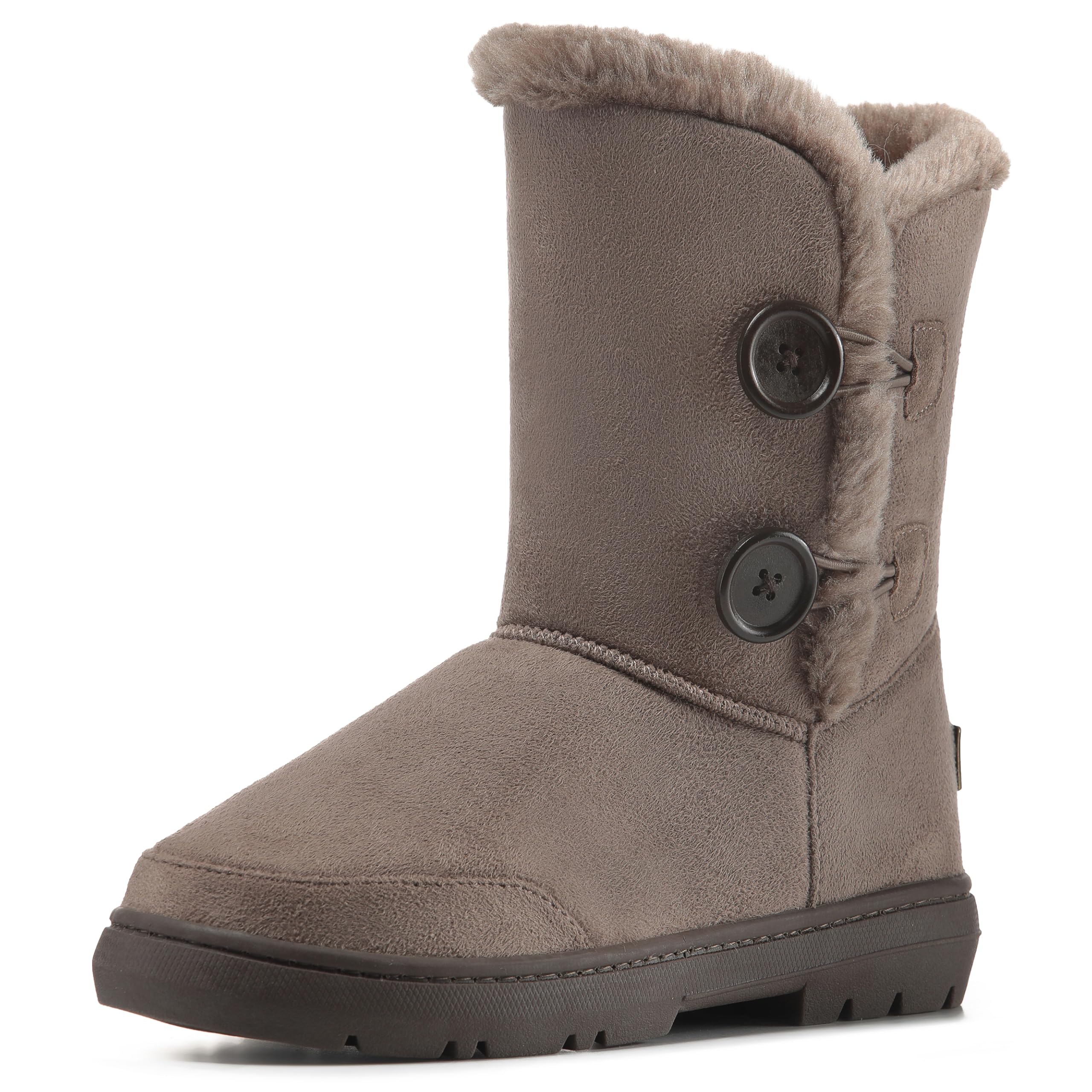 Holly Womens Waterproof Winter Snow Boots - Faux Fur Lined Warm Calf Boot with Side Button - Non Slip Sole, Insulated, Outdoor Walking Footwear - Brown - UK4/37