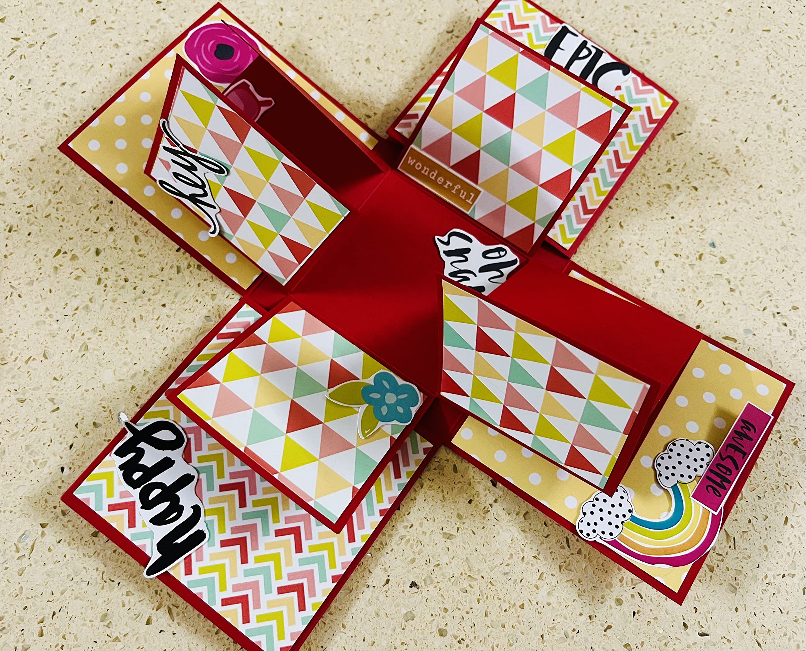 Crafted Forever handmade exploding surprise scrapbook exploding photo box with decorative cutouts for anniversary/Birthday/proposal/valentine/all occasions, can hold 24 photos (With Photo printing)