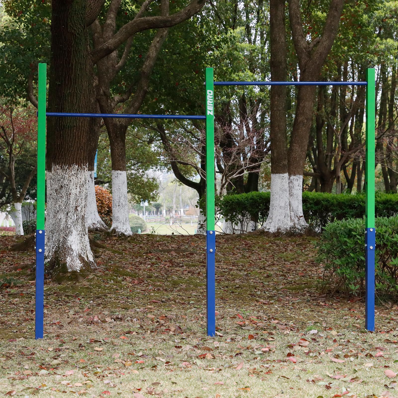 ZERRO Reckstange Outdoor Turnreck bis 150kg belastbar, Höhenverstellbar Doppelte Turnstange grün-blau