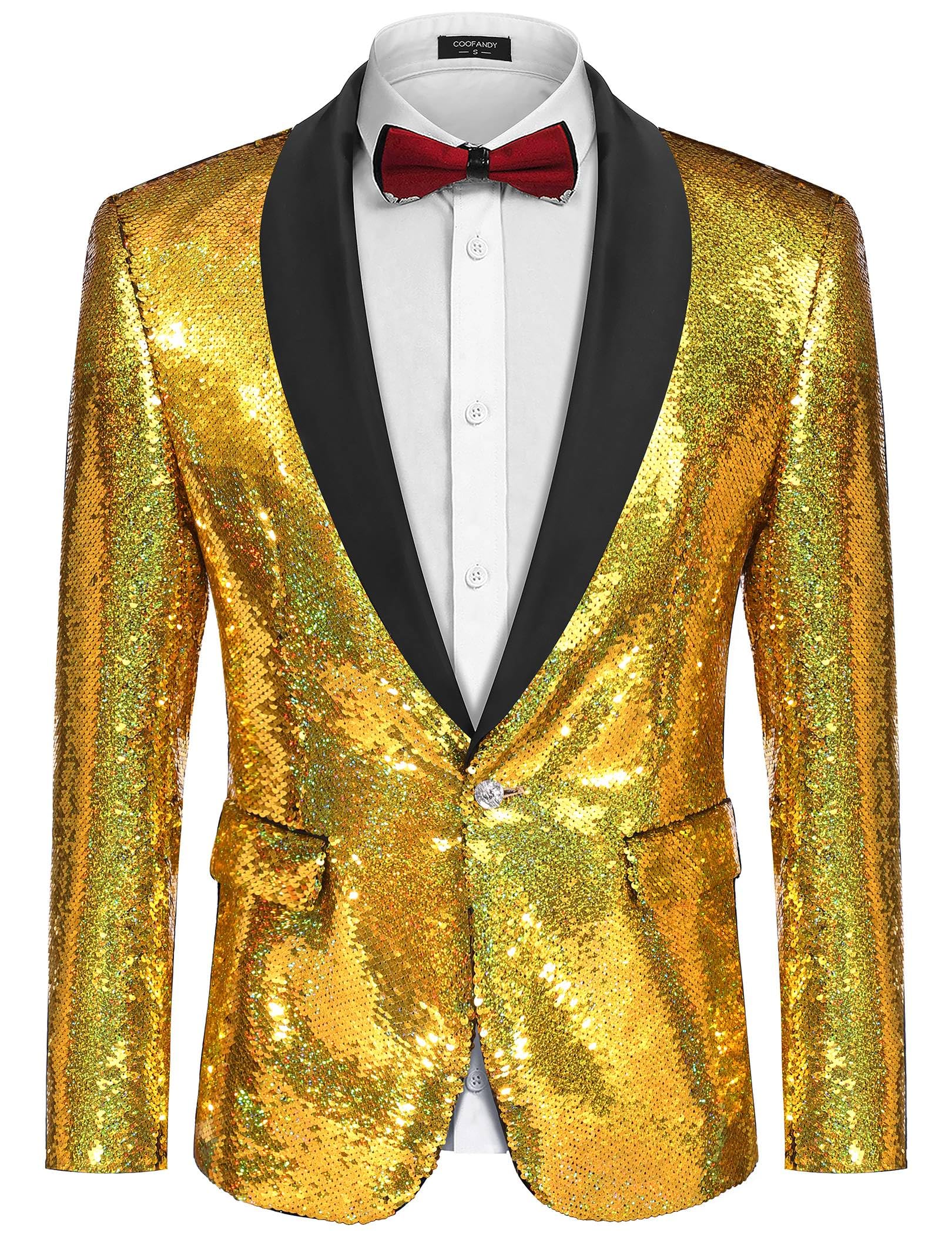 COOFANDY Mens Shiny Sequin Blazer Tuxedo Party Dinner Prom One Button Suit Jacket