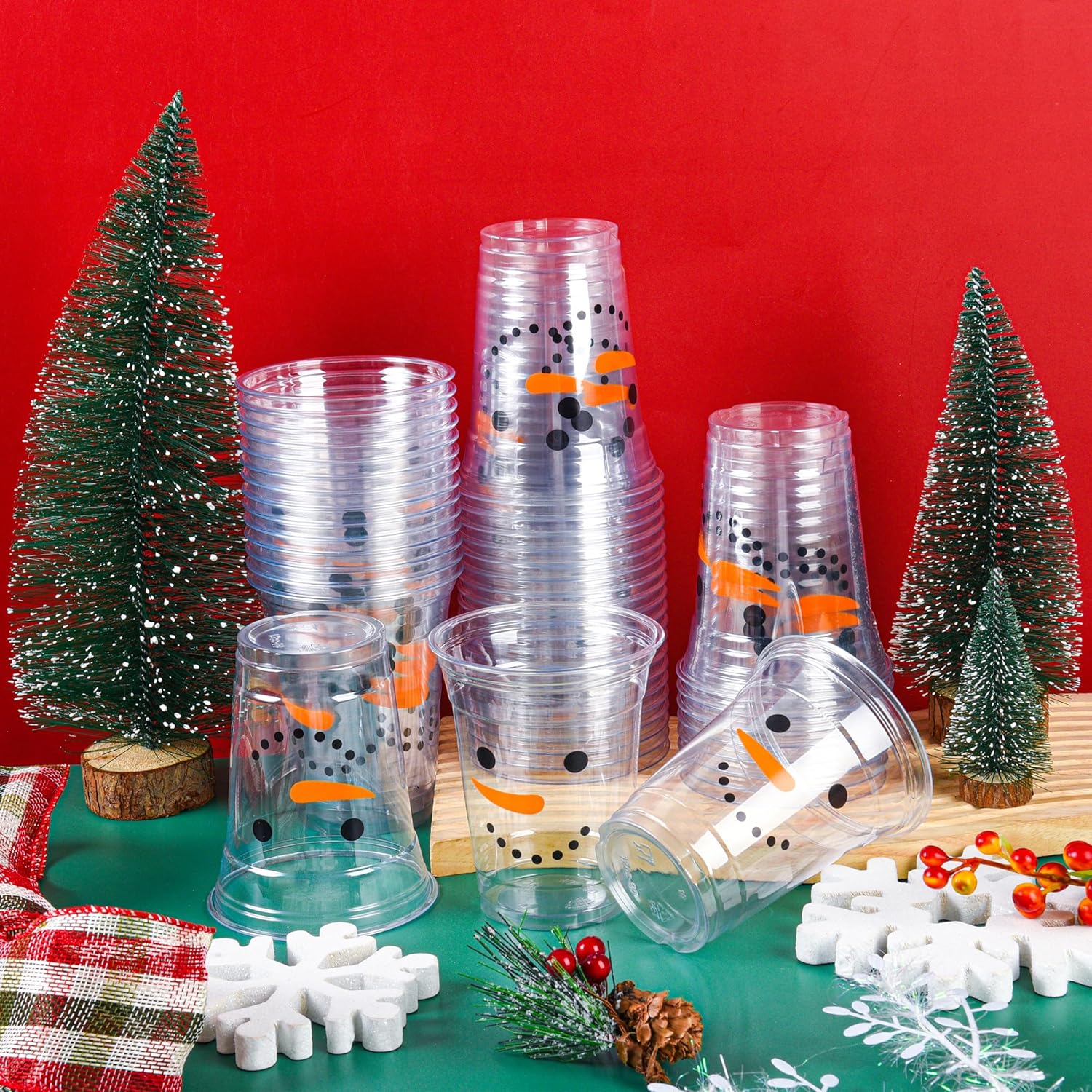 Snowman Plastic Cups Christmas Disposable Party Cups Winter Holiday 12 oz Cold Drinking Cup for Drinking Coffee Xmas Birthday Party Supplies (50, Snowman) - Image 6