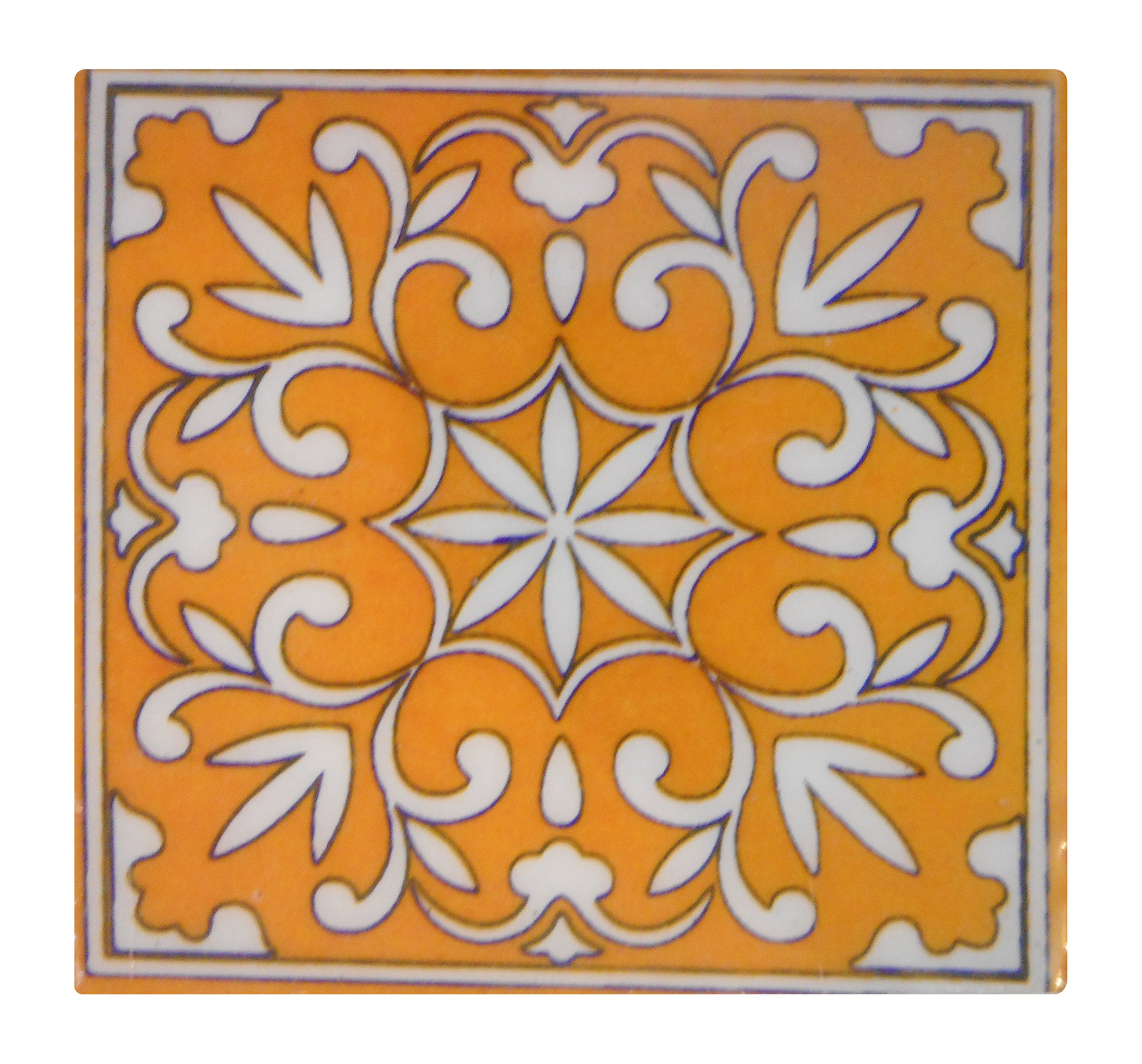 SHIVKRIPA BLUE ART POTTERY Ceramic Handmade Tiles (Orange, 7.5 x 7.5 x 0.5 cm) - Pack of 6-image-38