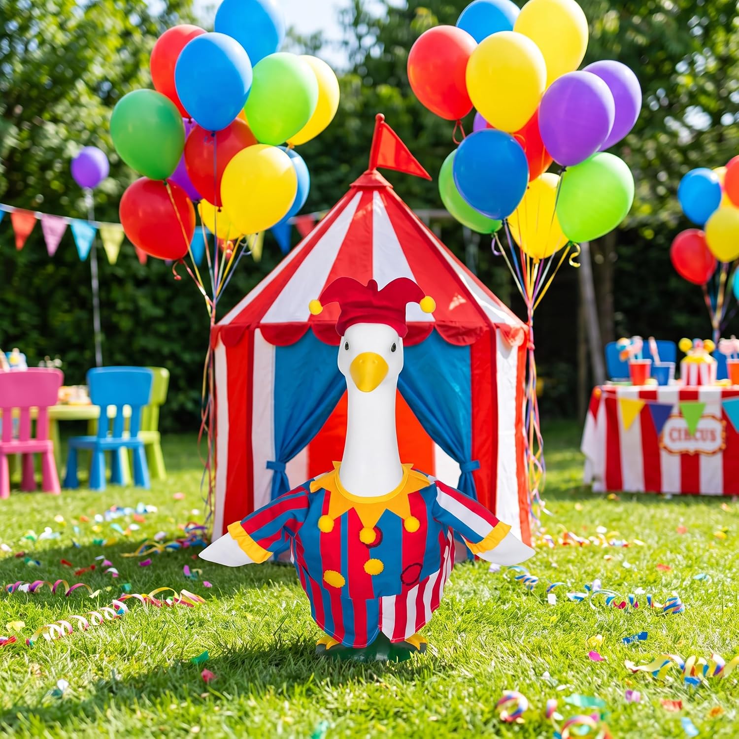 2Pcs Clown Halloween Porch Goose Outfit for 23Inch Yard Goose Statue Decor image 2