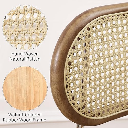 Miniatura 3 de Art Leon Juego de 4 sillas de comedor, sillas de comedor modernas de mediados de siglo con respaldo de bastón, silla de ratán tapizada de vellón