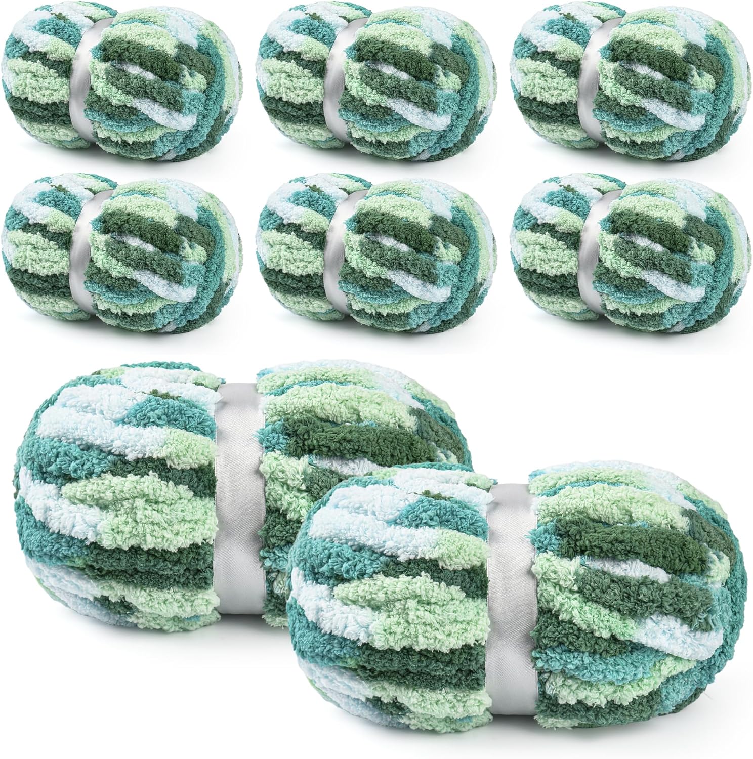 8 Packs Jumbo Chenille Chunky Yarn for Crocheting Knitting, Handcrafts & Blanket Yarn (Mint,Teal,Green, 8 Pack)