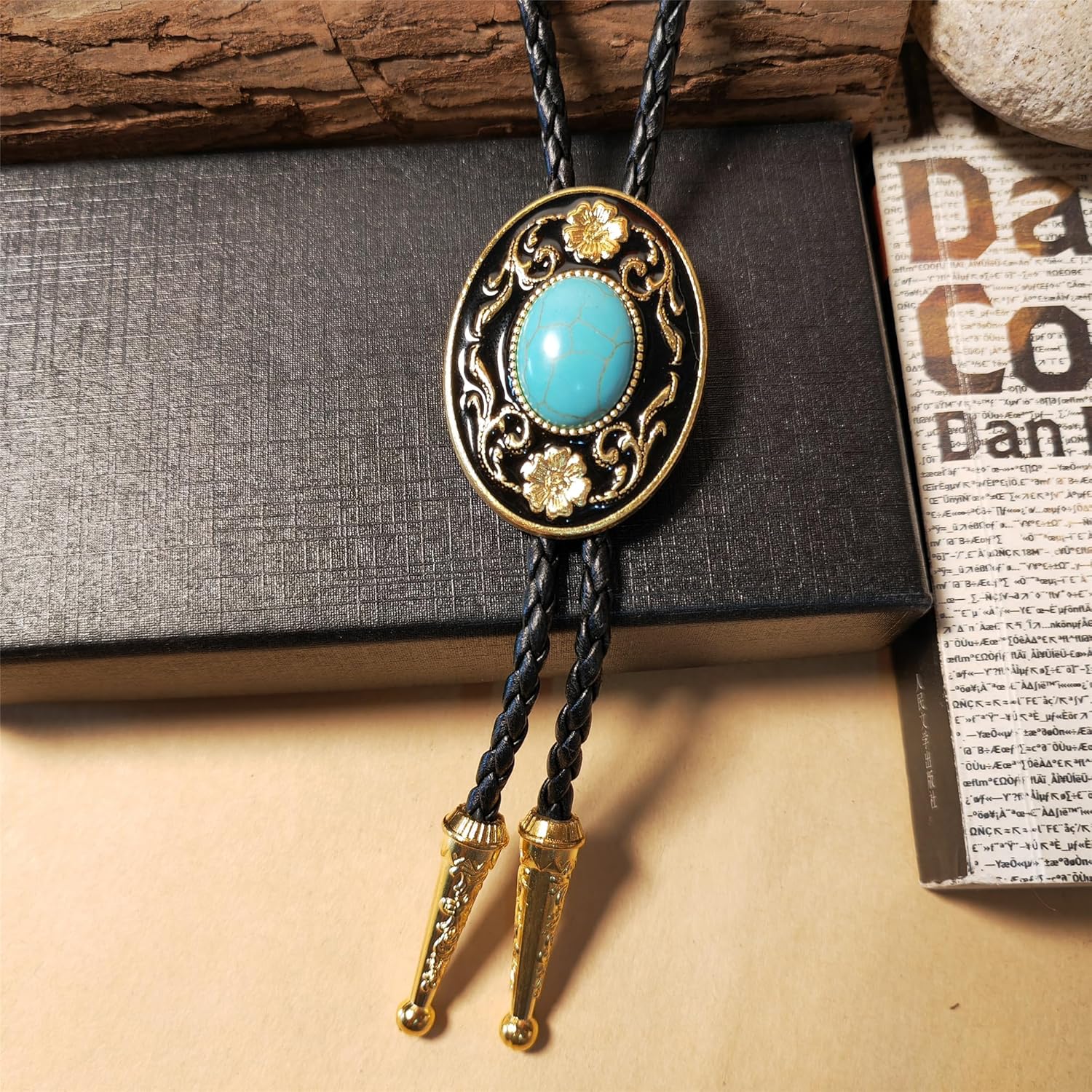 Turquoise Agate Granite BOLO Tie for Men Women Leather Wedding Necklace Western Cowboy Necktie - Image 3