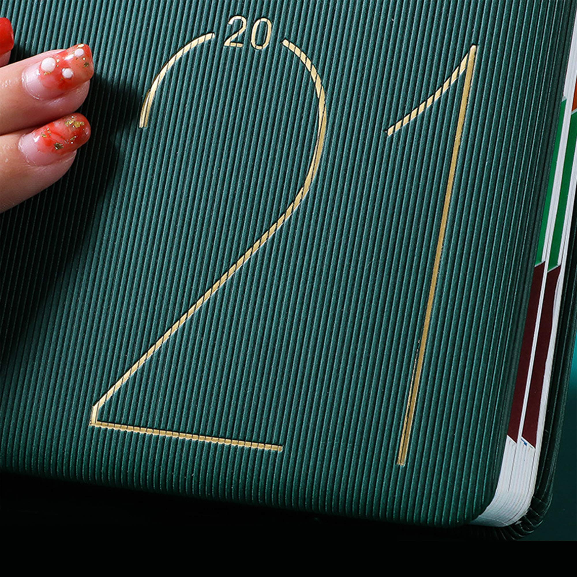 2021 365 Tage Tagebuch - 2er Pack (Rot & Grün) Notebook, A5, Chinesisches Schriftzeichen