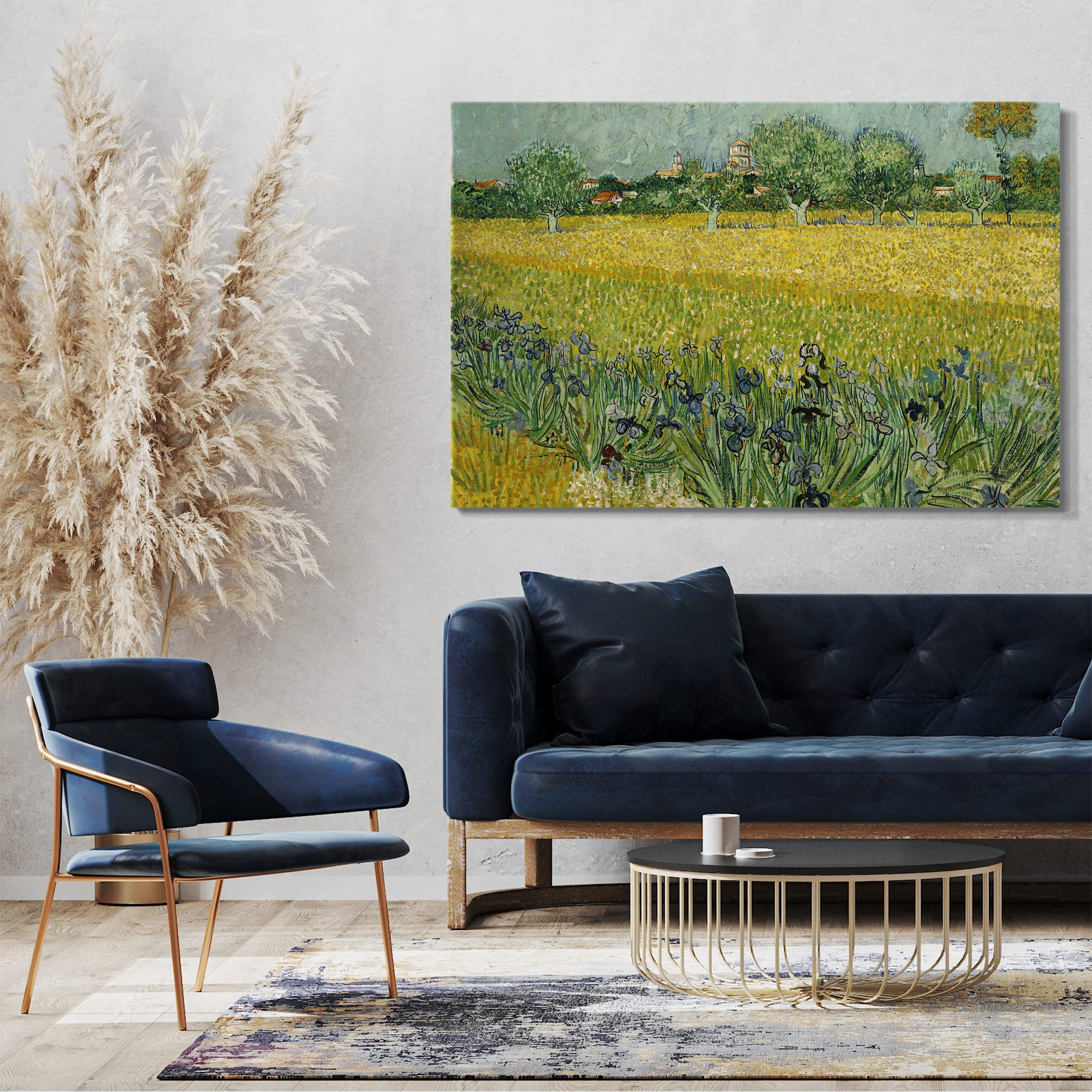 Printed Paintings Stampa su Tela con Telaio (120x80cm): Vincent Van Gogh - Campo con Fiori Vicino a Arles - Quadri Moderni
