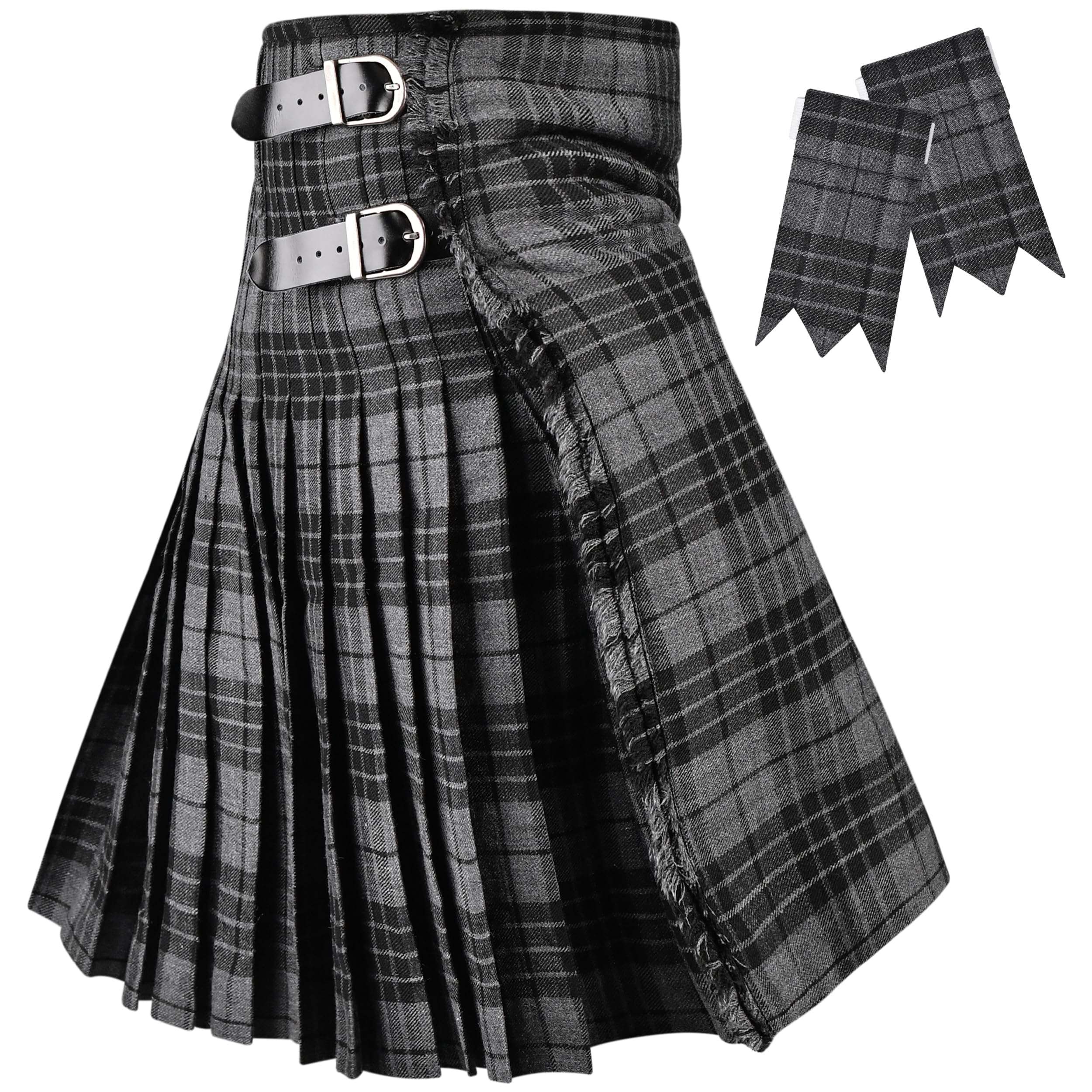 H Highland Redstone Men's Gray Watch Kilt For - 16Oz Traditional Scottish Tartan, 5 Yards Premium Acrylic Wool Kilts (, 46-48)
