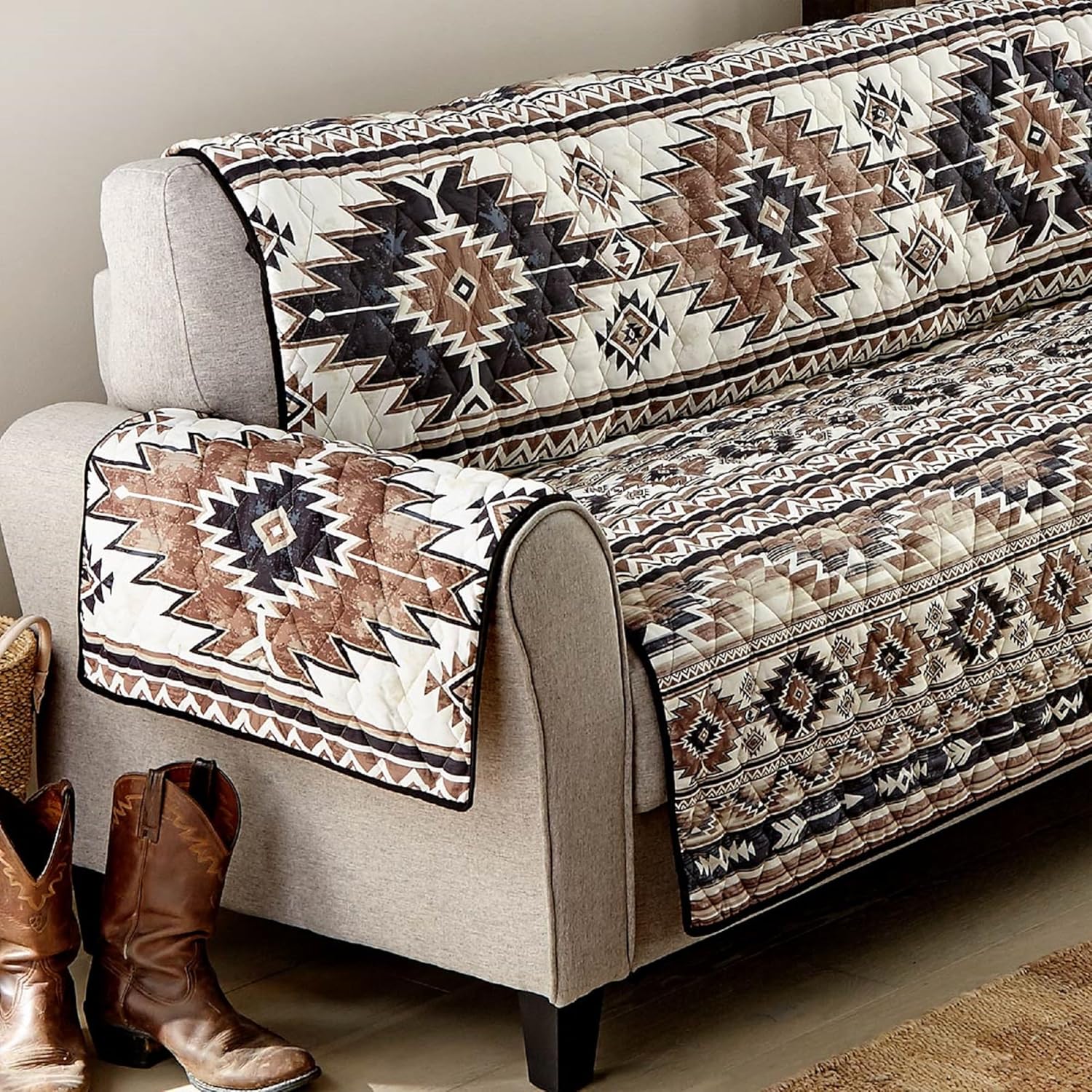 BLACK FOREST DECOR Canyon Southwest Loveseat Cover Southwestern Furniture Protector Brushed Loveseat Slipcover with Elastic Straps Rustic Seating Accent