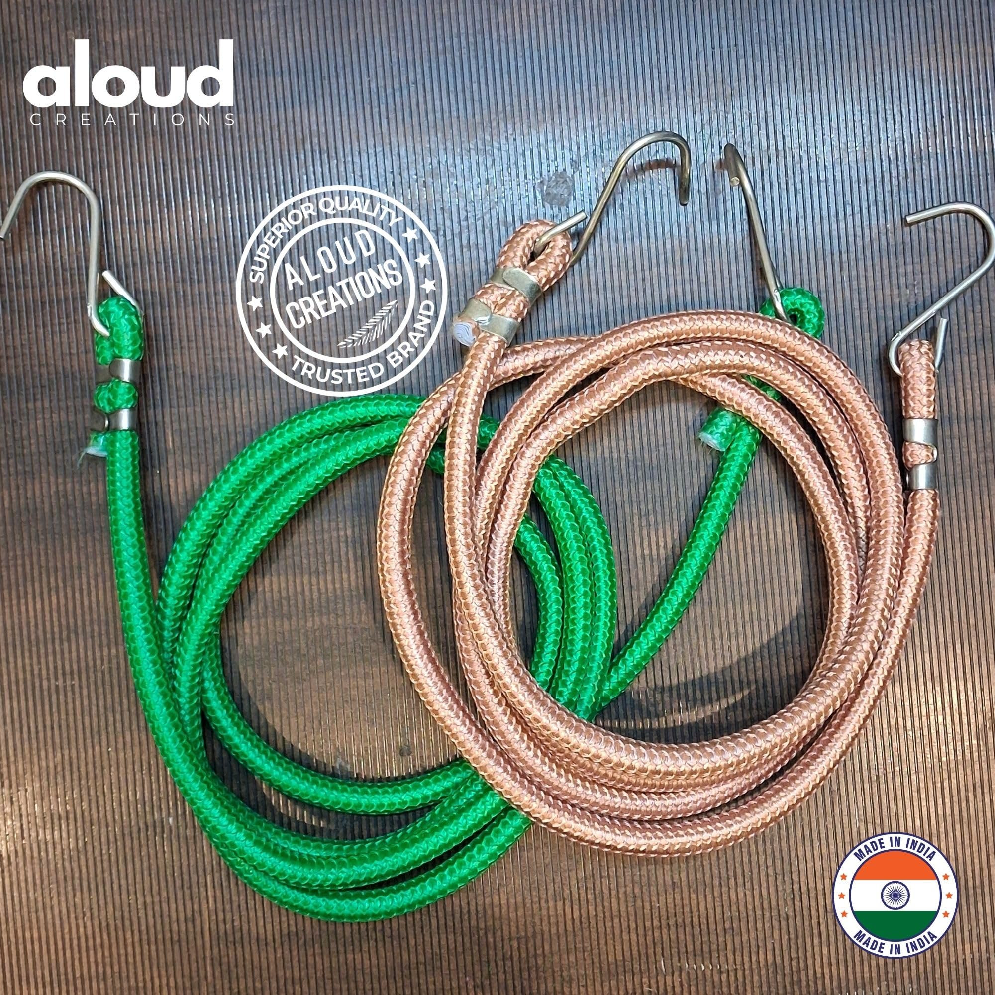 ALOUD CREATIONS 2Pc Super Strong Thick Elastic Rope With Hook | 10mm Dia, 6 Feet Length, Stretched Up To 10 Feet | Stretchable Rope For Clothes Drying, Luggage Tying For Bikers, Bungee Cord, Bike Rope 1