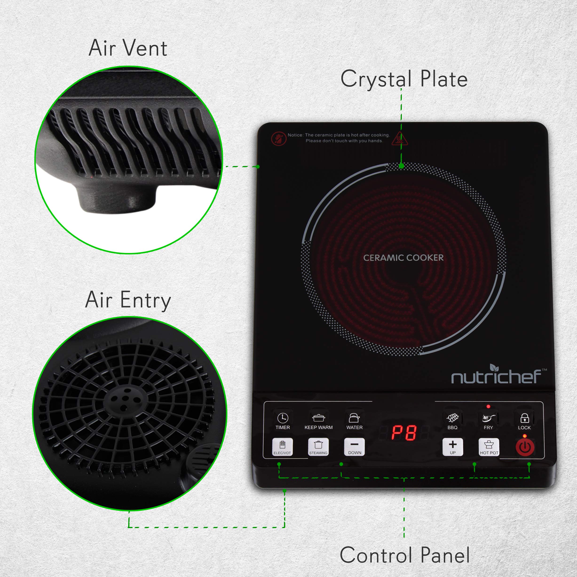 Amazon.com: NutriChef Small Appliance Countertop Burner, Infrared Cooktop,  Ceramic Cookware, Electric Stovetop, Tempered Glass, LCD Display, Keep  Warm, 1200W, 120V, Black/Chrome : לבית ולמטבח