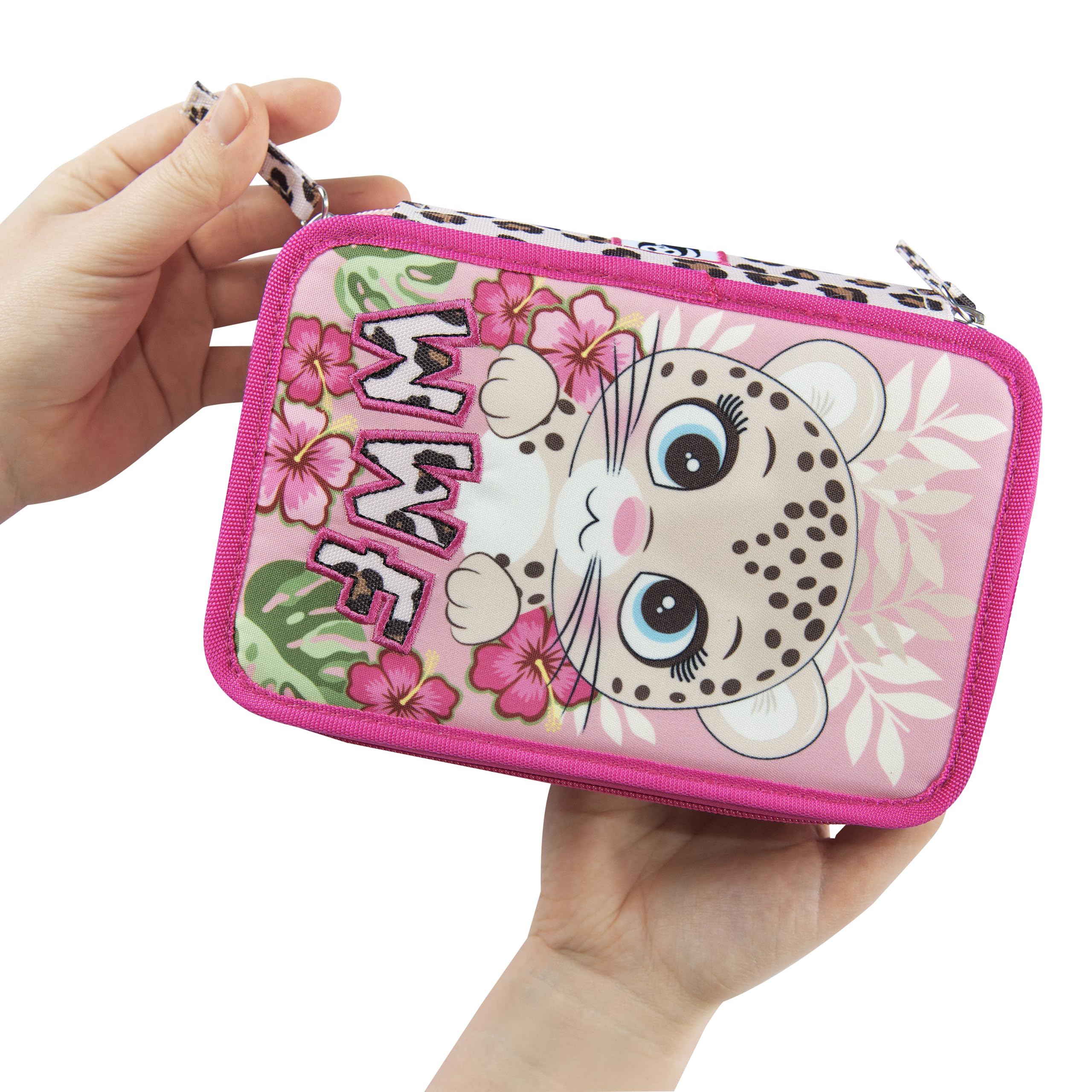 WWF - Astuccio Scuola Ufficiale WWF, Astuccio 3 Scomparti Bambino e Bambina con Set Cancelleria, Penna Cancellabile Blu e Pratica Chiusura a Zip, 20x13Hx7 cm