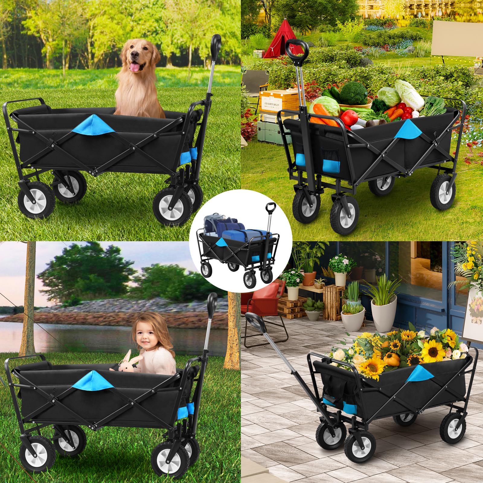 EUGAD 0009HC Chariot de Transport pour Jardin Max. 80kg Chariot Pliable à 4 Roues Tissu Oxford Anthracite+Turquoise