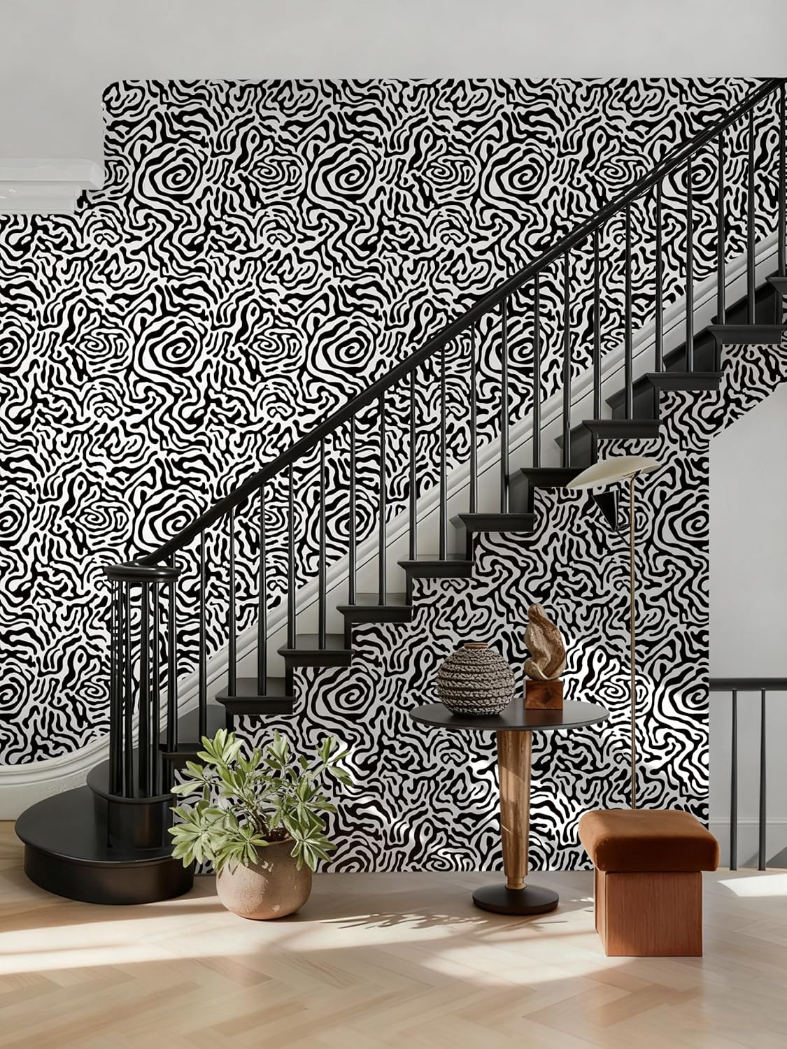 EeeComing Black and White Peel and Stick Wallpaper Abstract Geometric Self Adhesive Removable Contact Paper Thicken Waterproof Easy to Clean Decorative Wall Paper for Bedroom Bathroom 17.3in x 78.7in