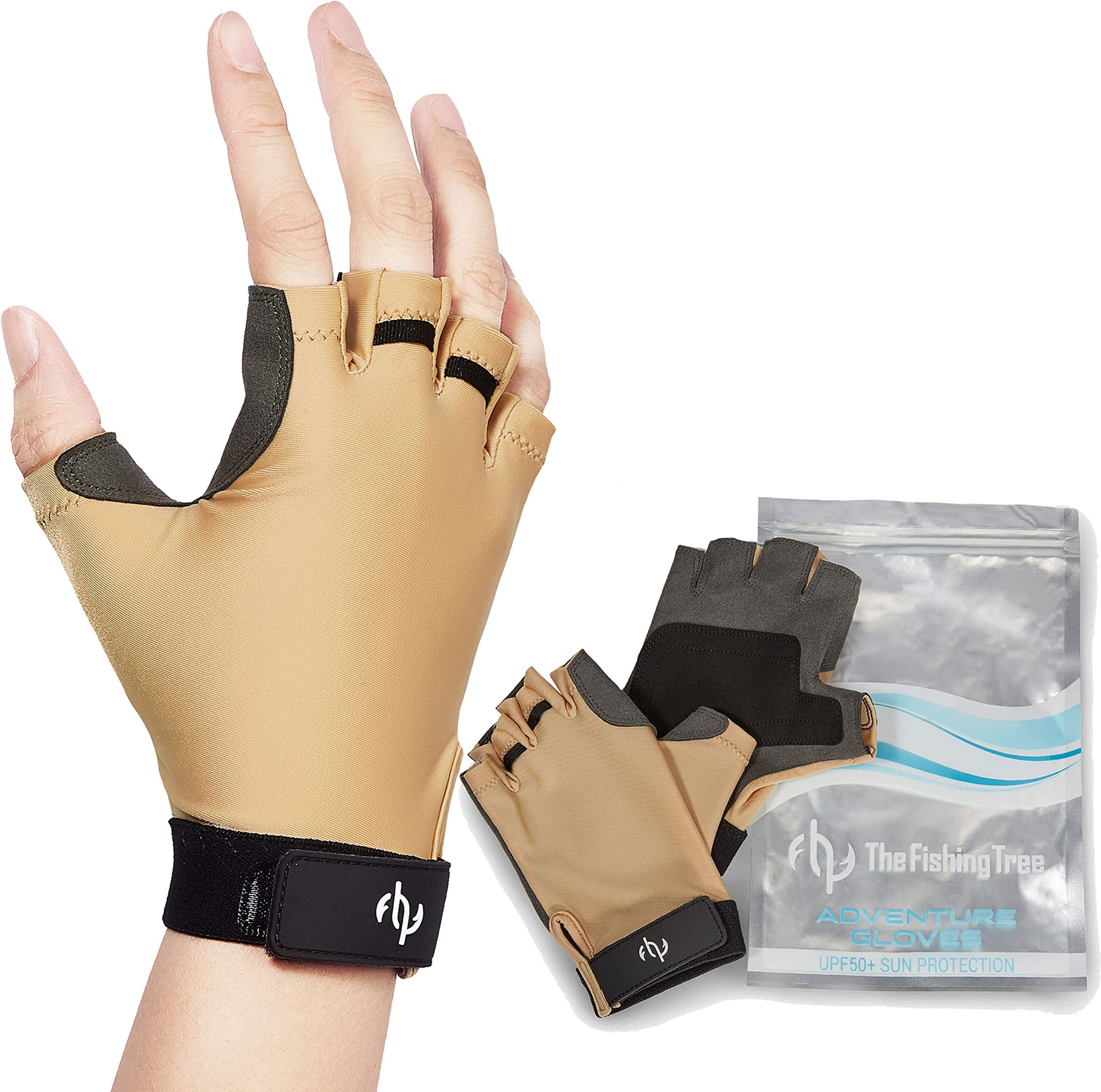 The Fishing Tree Fingerless Fishing Gloves, Kayak Gloves, Certified Sun Protection UPF50+ Block, Paddle Board Hiking Paddling Sailing Rowing Driving, Protect Hands from Sun Damage, Chemical Free SUP