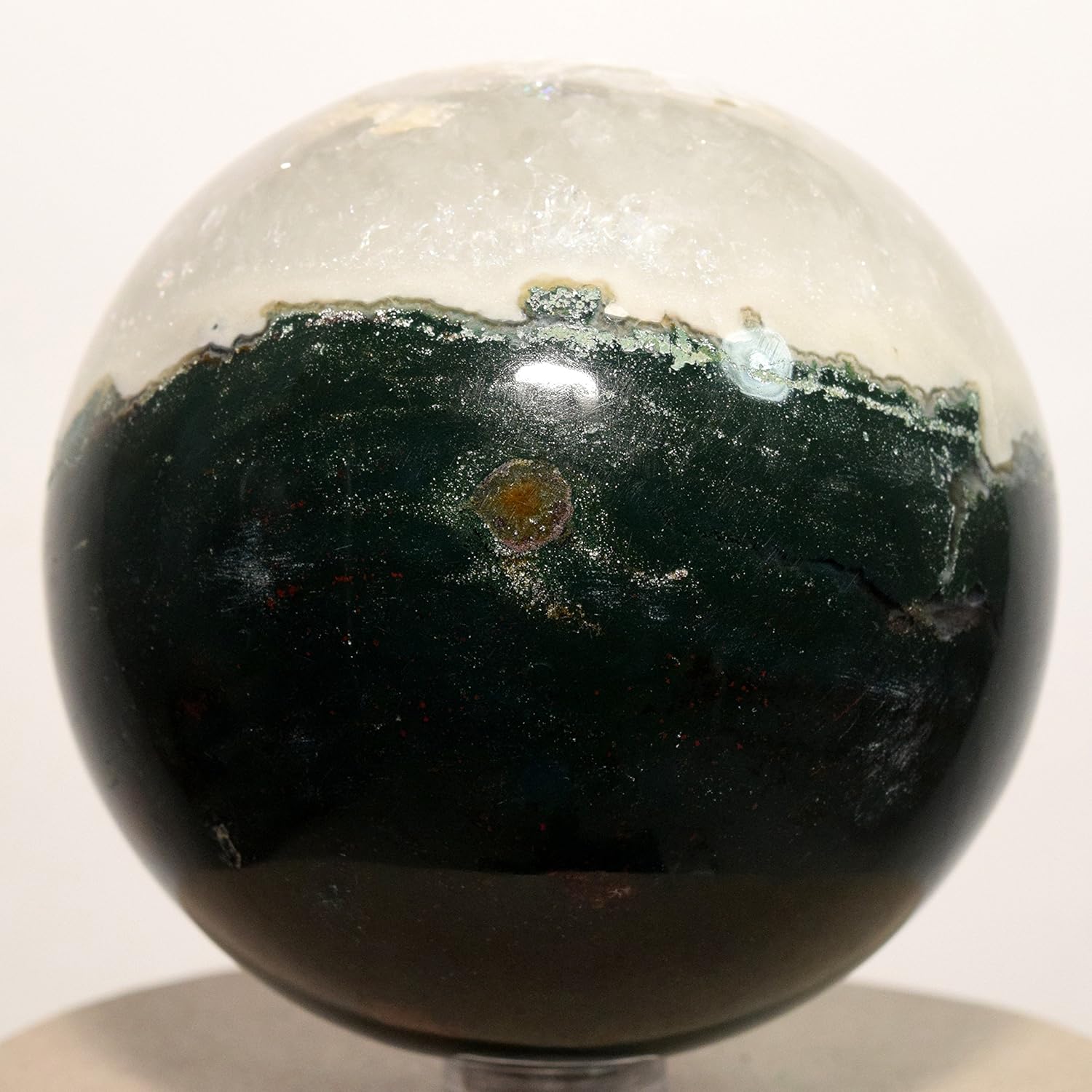 HQRP 2.75" Green & White Agate Sphere Natural Sparkling Chalcedony Crystal Ball Polished Mineral Decor Stone - India + Plastic Stand