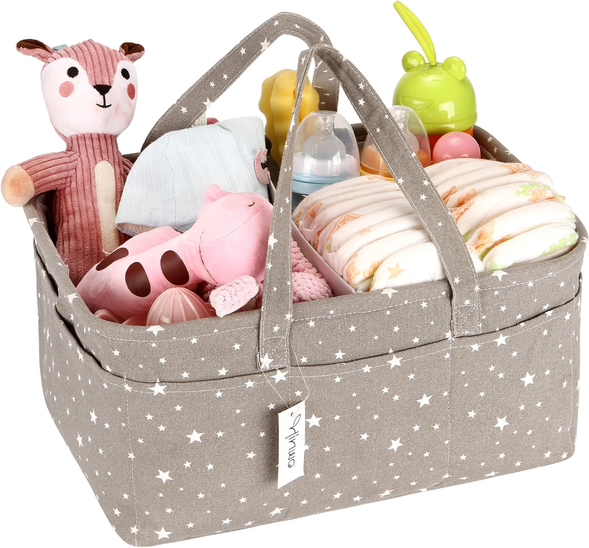 Hinwo Baby Diaper Caddy 3-Compartment Infant Nursery Tote Storage Bin Portable Car Organizer Newborn Shower Gift Basket with Detachable Divider and 10 Invisible Pockets for Diapers & Wipes