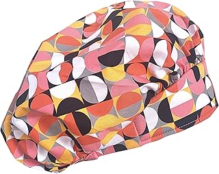 Banded Bouffant Retro Geometric Pink Coral Circles Scrub Cap Hat