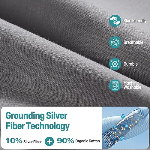 Miniatura 3 de Grounding Sábanas bajeras tamaño Queen, sábanas de tierra Queen con 10% fibra plateada, sábanas bajeras de 15 pulgadas de profundidad para mejorar