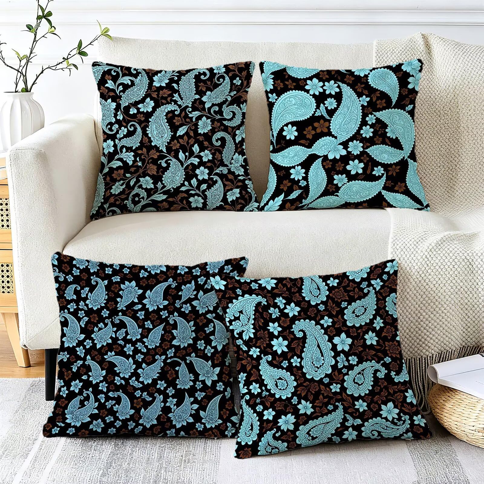 Kissenbezug Zierkissen Blau 45x45 4er Set,Outdoor Kissen Wetterfest,Cod-720