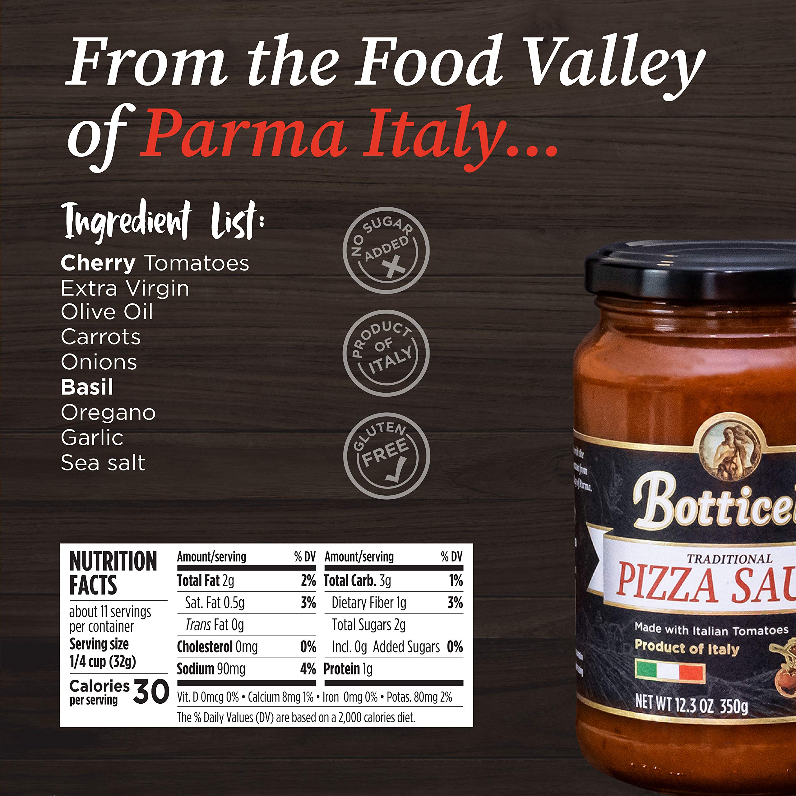 Botticelli Salsa de pizza italiana premium, bajo en carbohidratos, 12 onzas