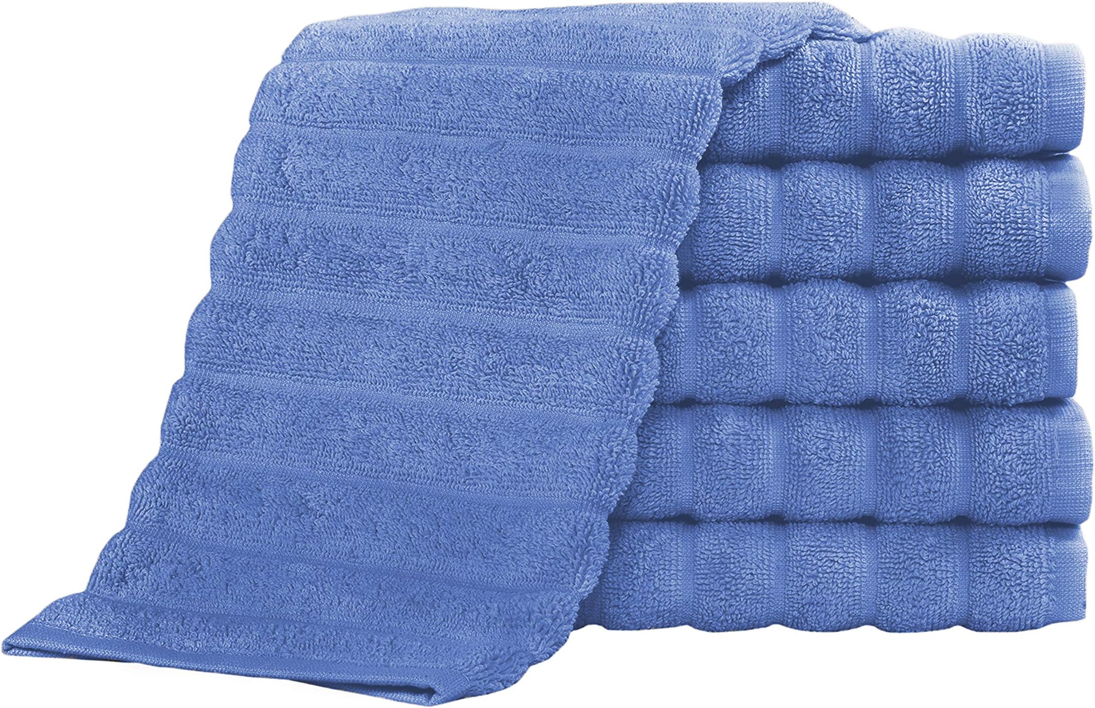 Classic Turkish Towels - Luxury Ribbed Washcloths, 100% Turkish Cotton, Quick Dry, Soft and Absorbent Face Wash Towels, Brampton Collection, 6-Pack - 13 x 13 Inches (Blue)